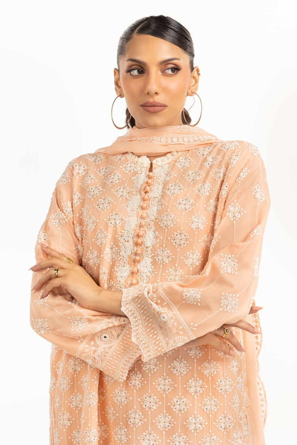 3PC Chiffon Embroidered Suit