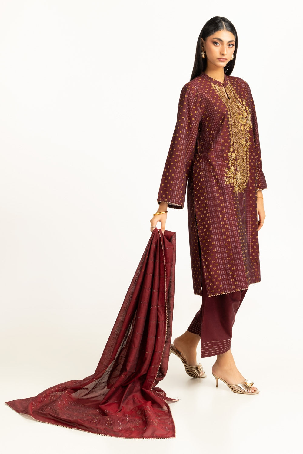 3PC Jacquard Embroidered Suit