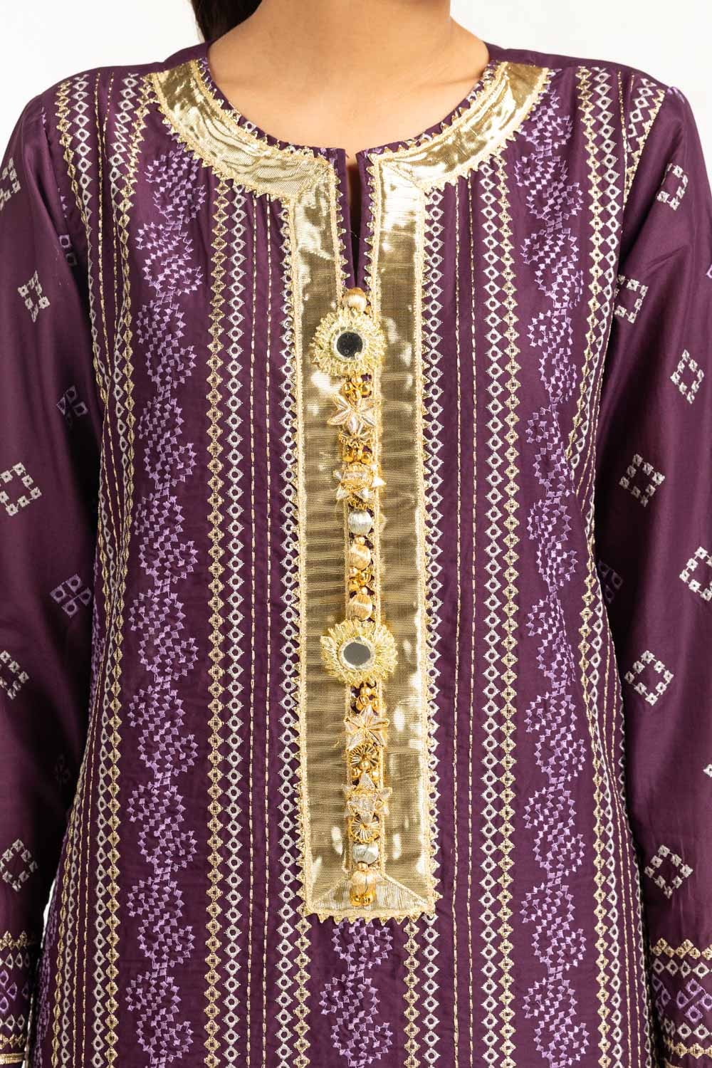 3PC Lawn Gold Printed Suit With Embroidered