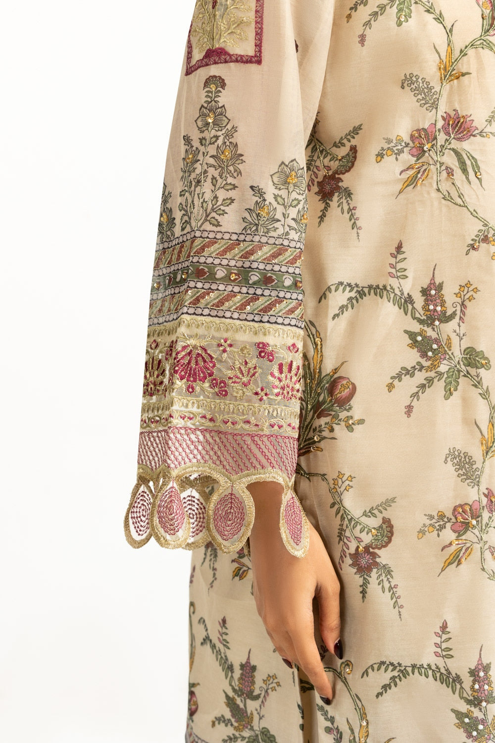 3PC Munar Slub Printed Suit With Embroidered