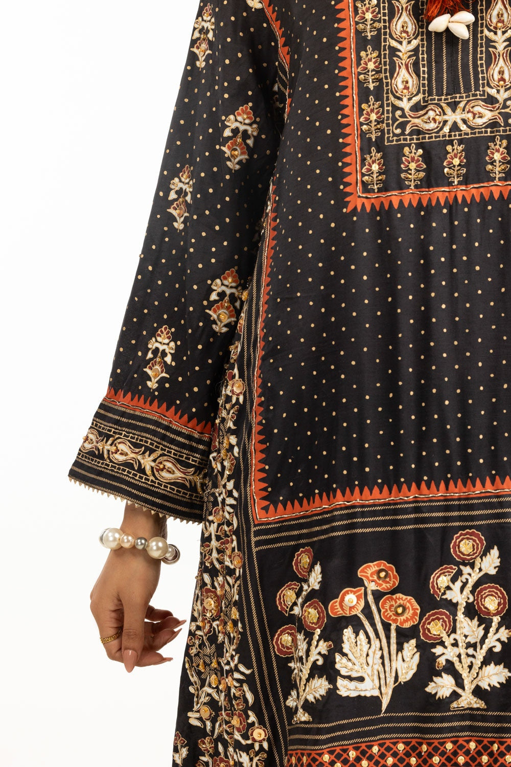 3PC raw-silk Lacquer Printed Hand Embellished Suit