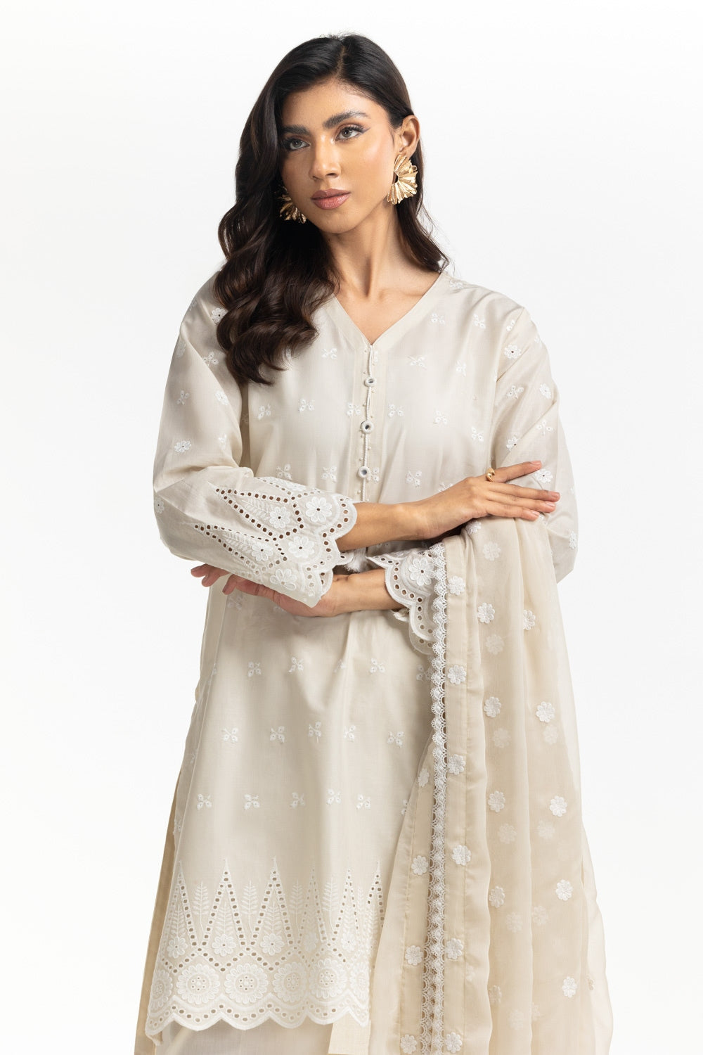 3PC Lawn Schiffli Embroidered Suit
