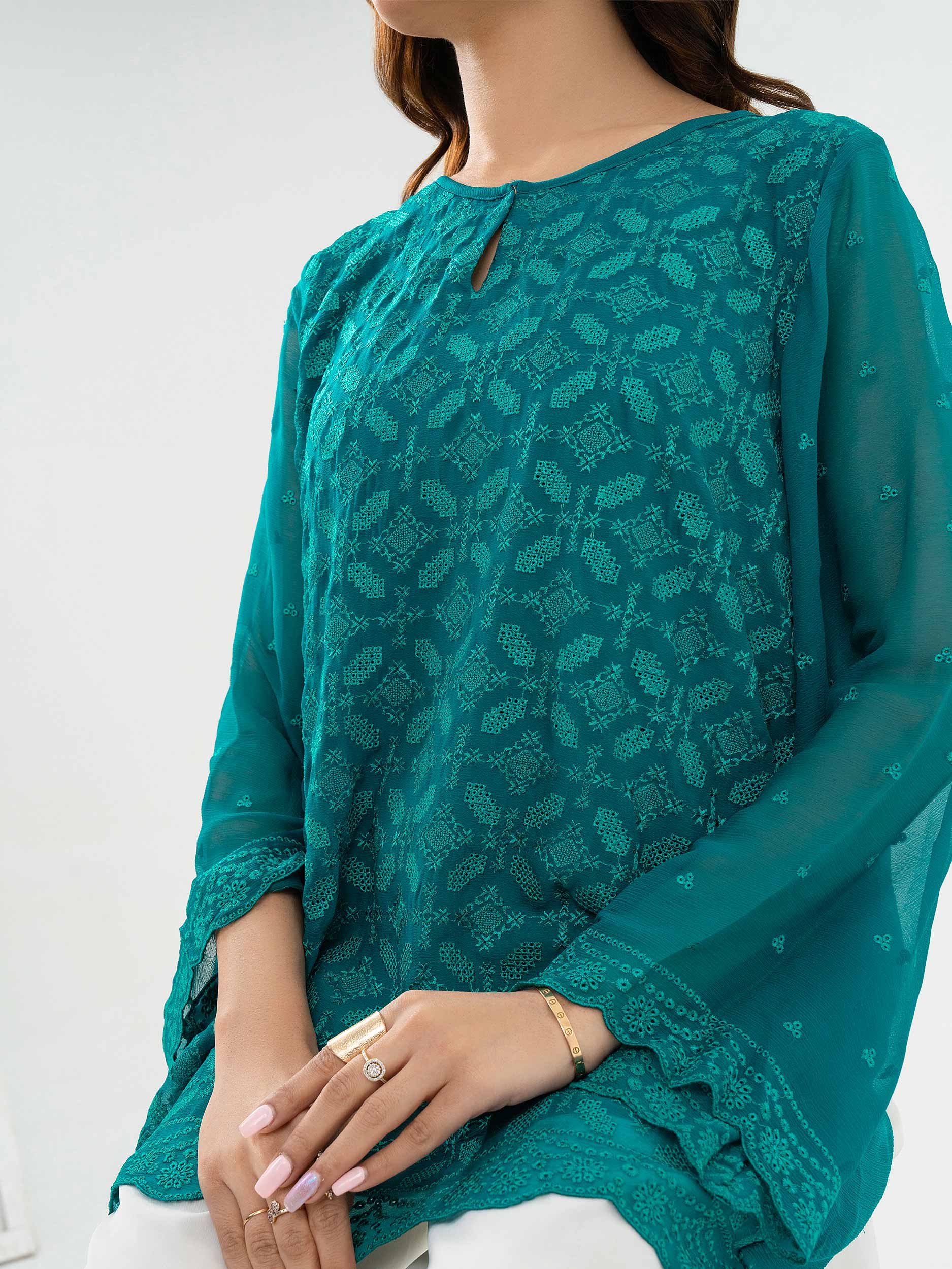 Chiffon Kurti- Embroidered (Pret)