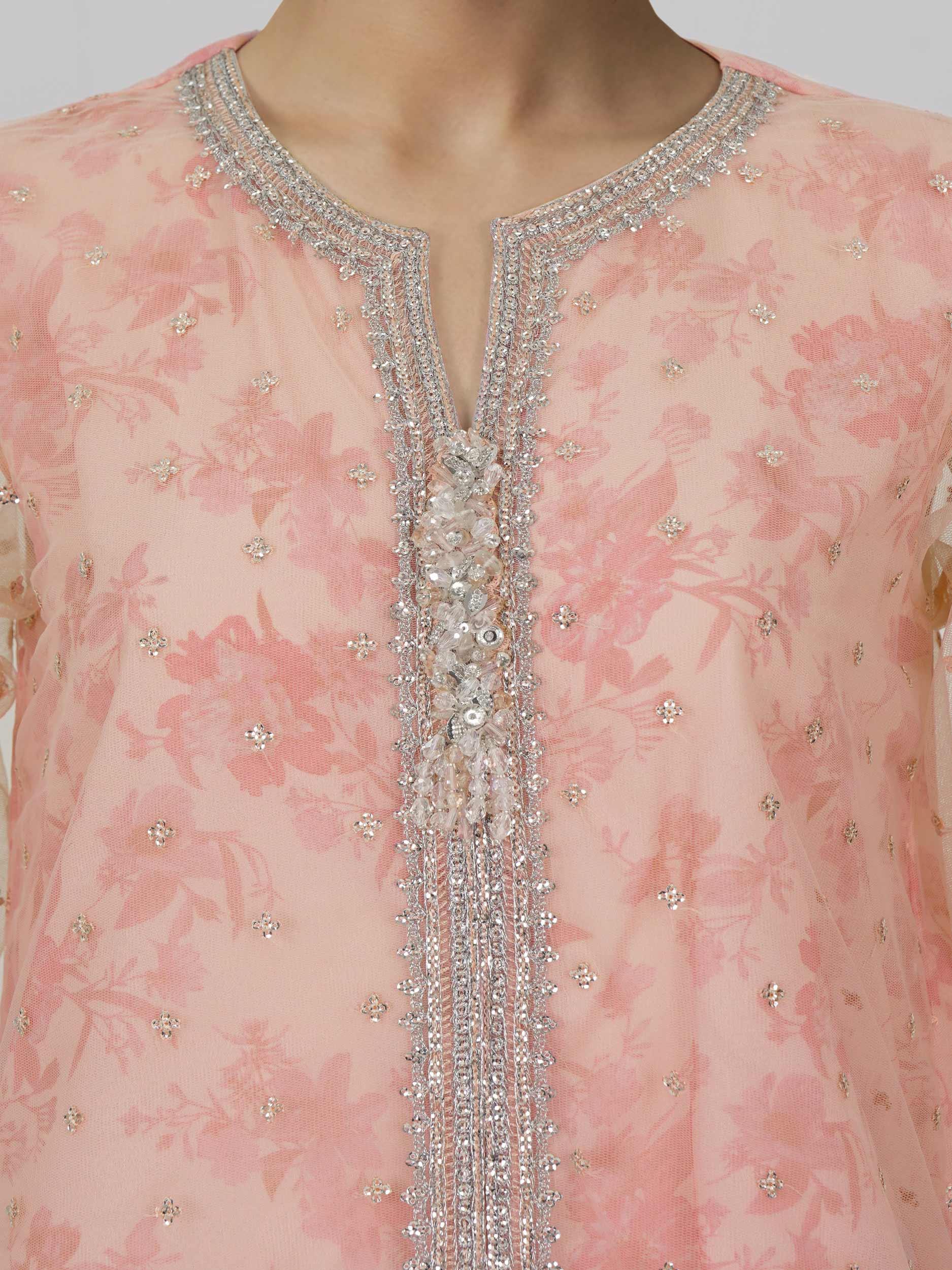 2 Piece Poly Net Suit- Embroidered (Pret)