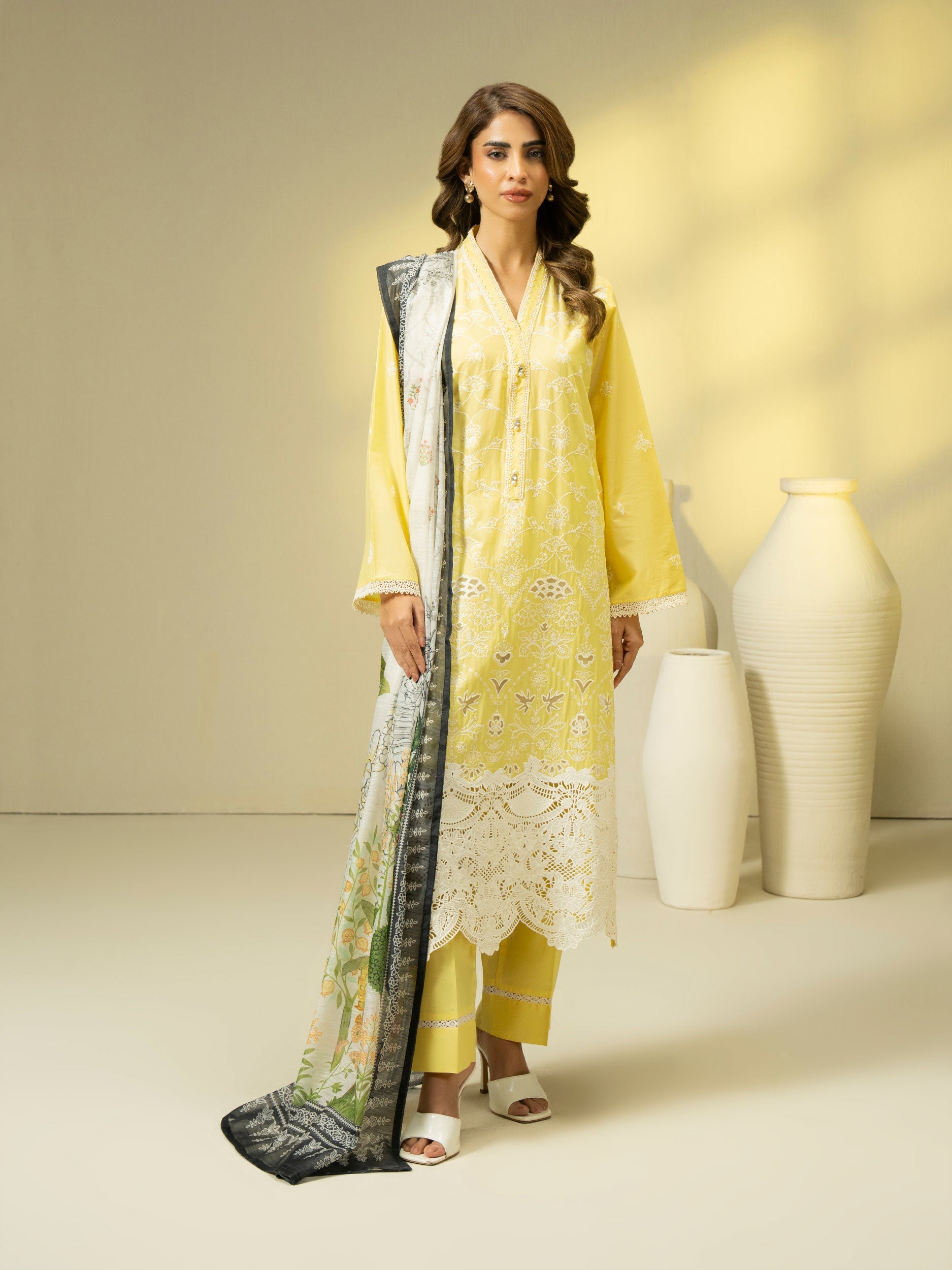 3 Piece Cambric Suit-Embroidered (Pret)