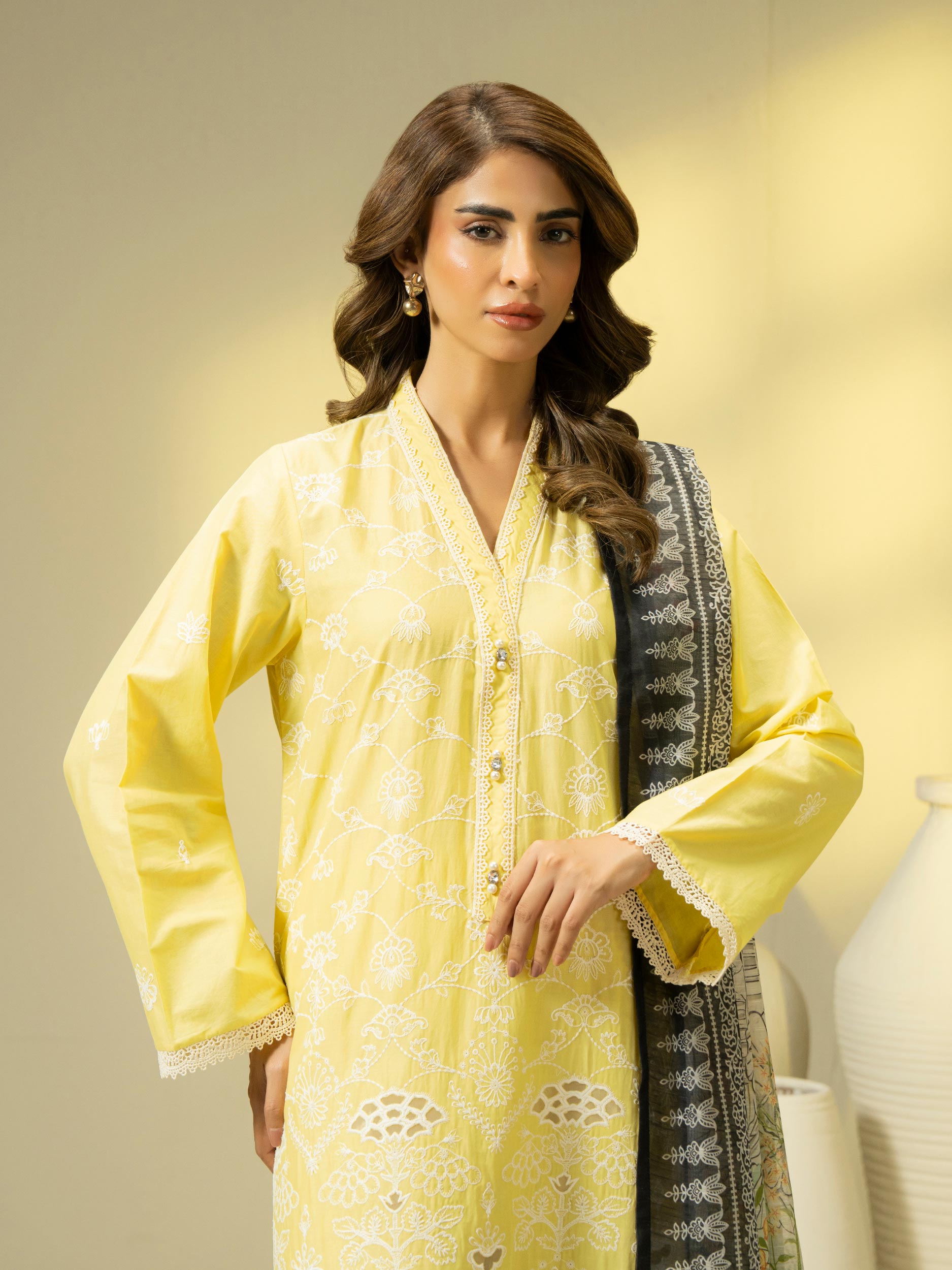 3 Piece Cambric Suit-Embroidered (Pret)