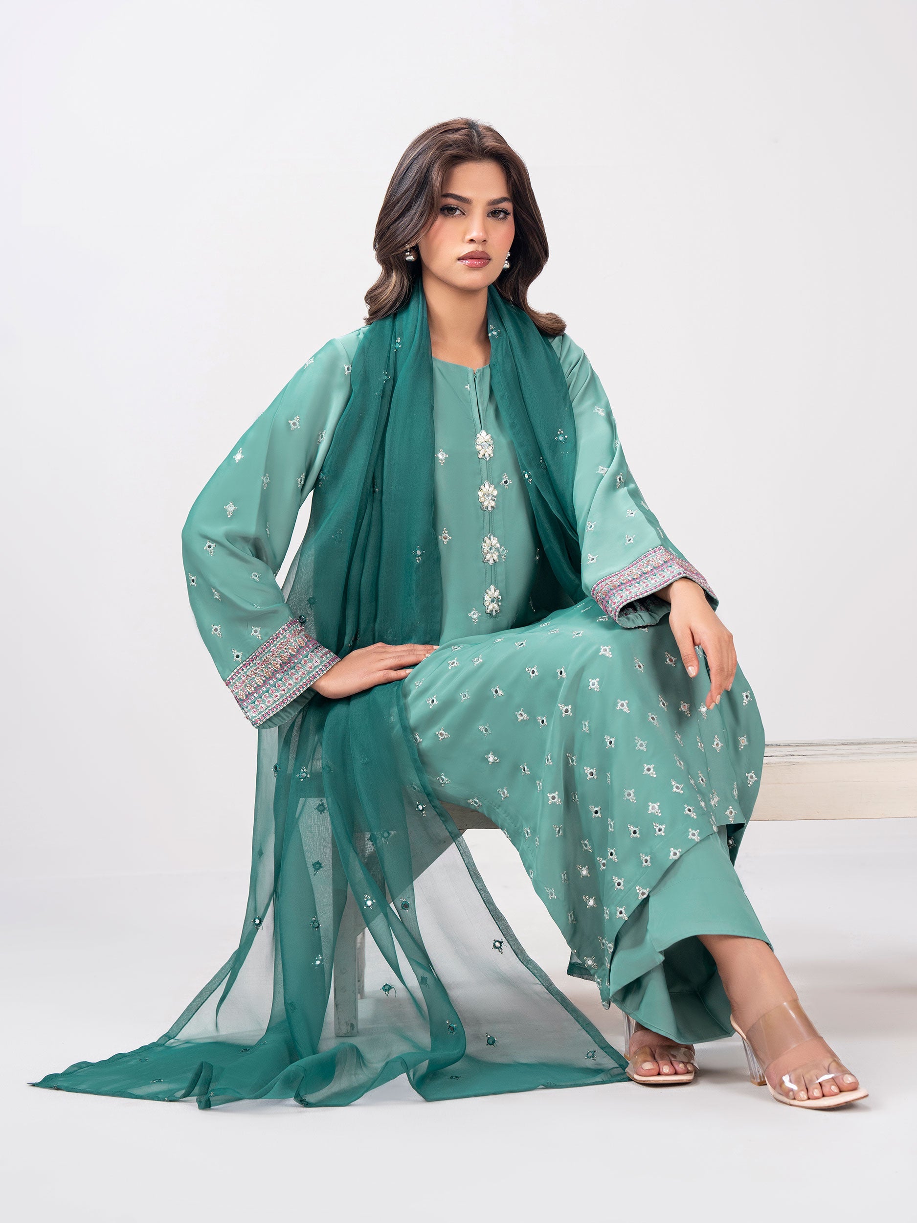3 Piece Premium Silk Suit- Embroidered (Pret)