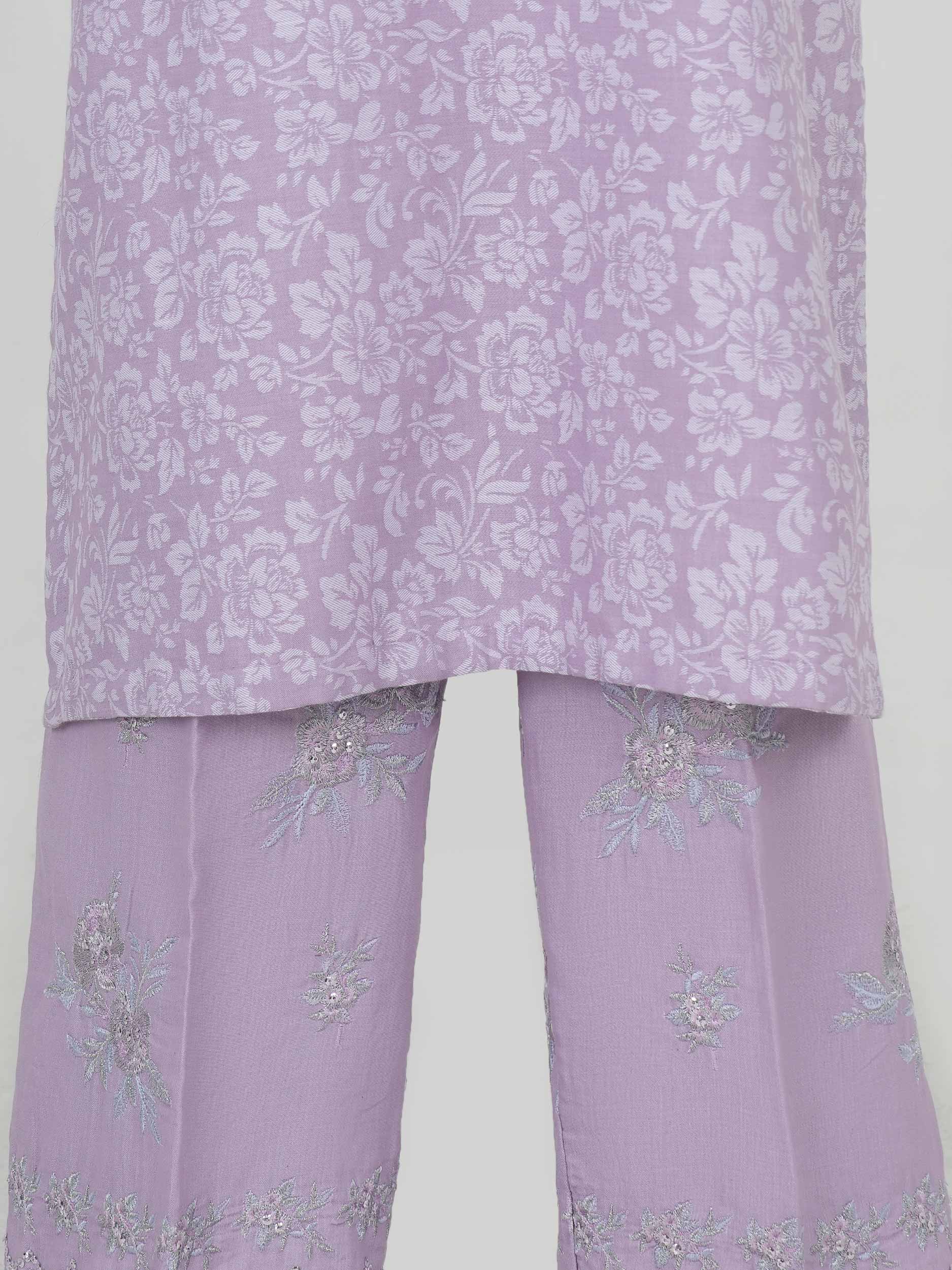 2 Piece Self Jacquard Suit- Embroidered (Pret)