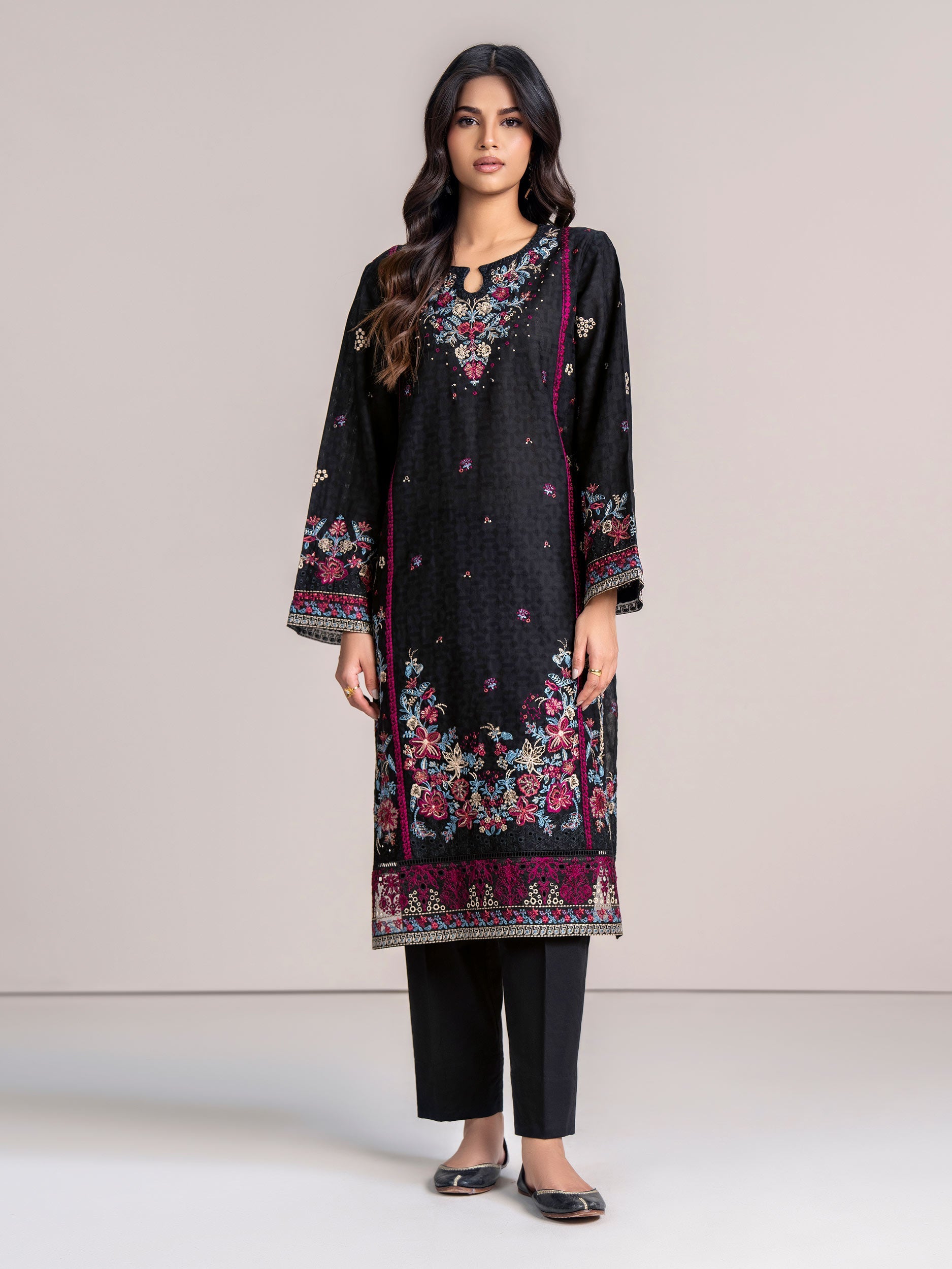 2-Piece Self Jacquard Suit-Embroidered (Pret)