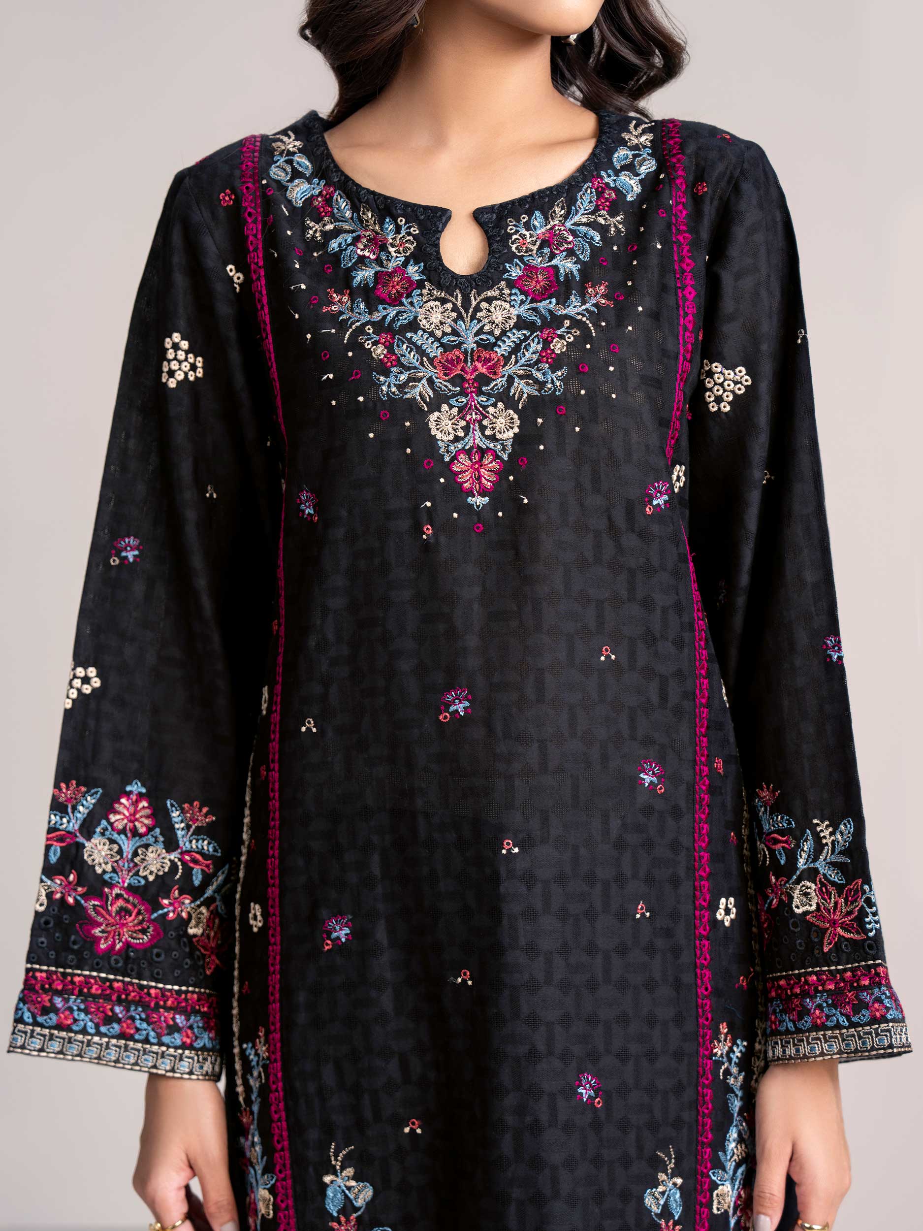 2-Piece Self Jacquard Suit-Embroidered (Pret)