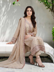 3 Piece Lawn Zari Suit- Embroidered (Pret)
