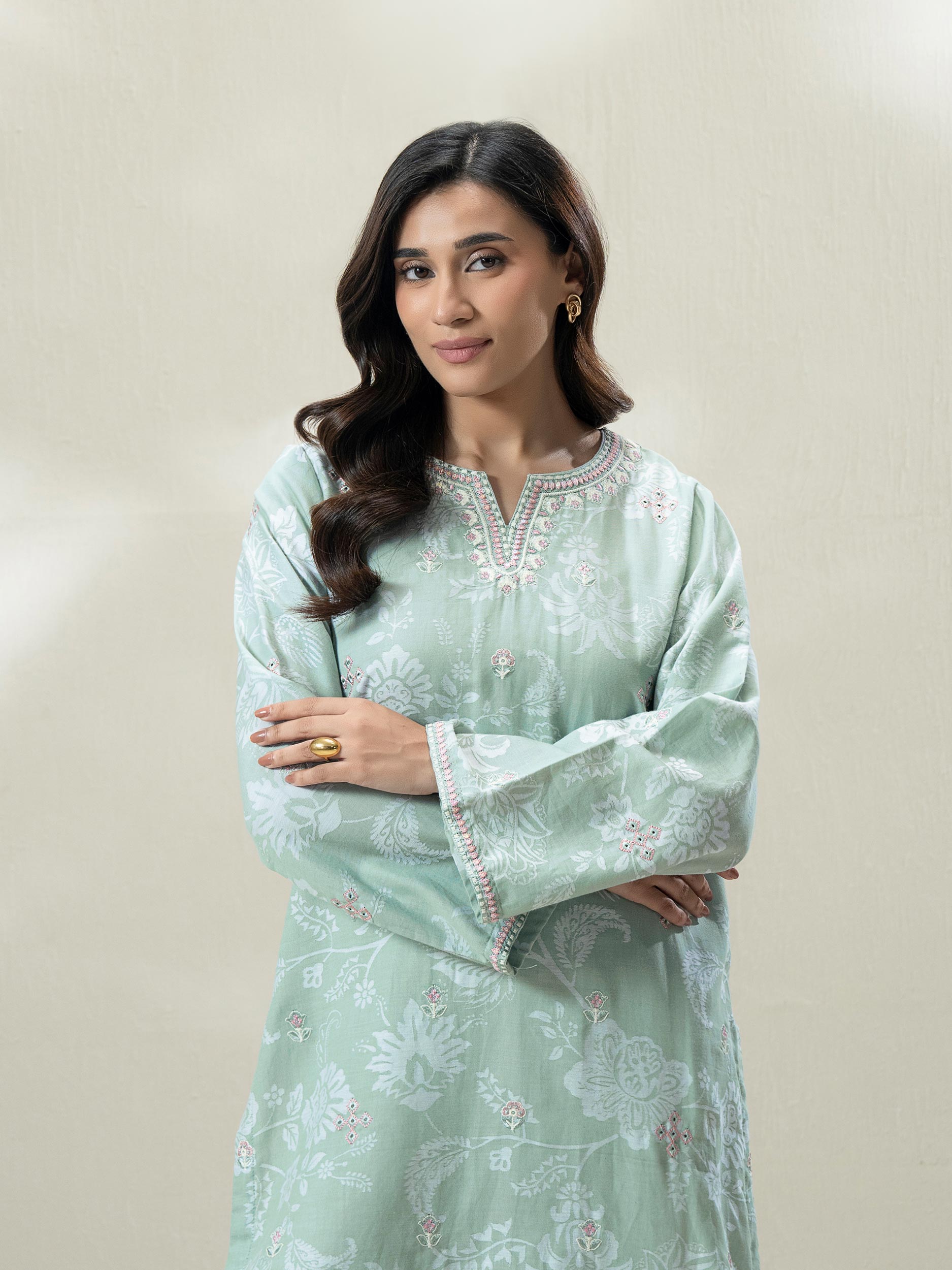 Self Jacquard Shirt- Embroidered (Pret)