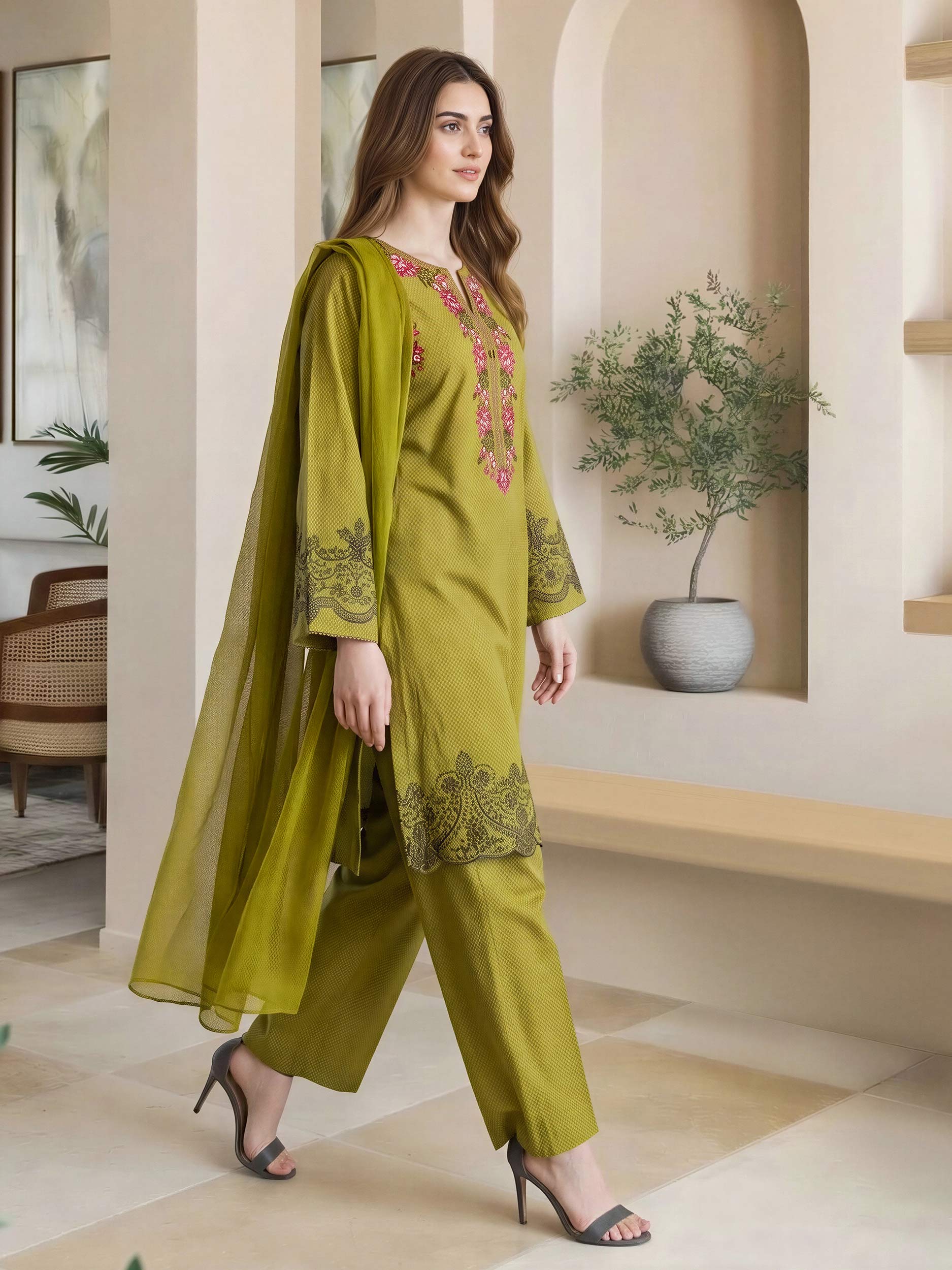 3 Piece Lawn Suit- Embroidered (Pret)
