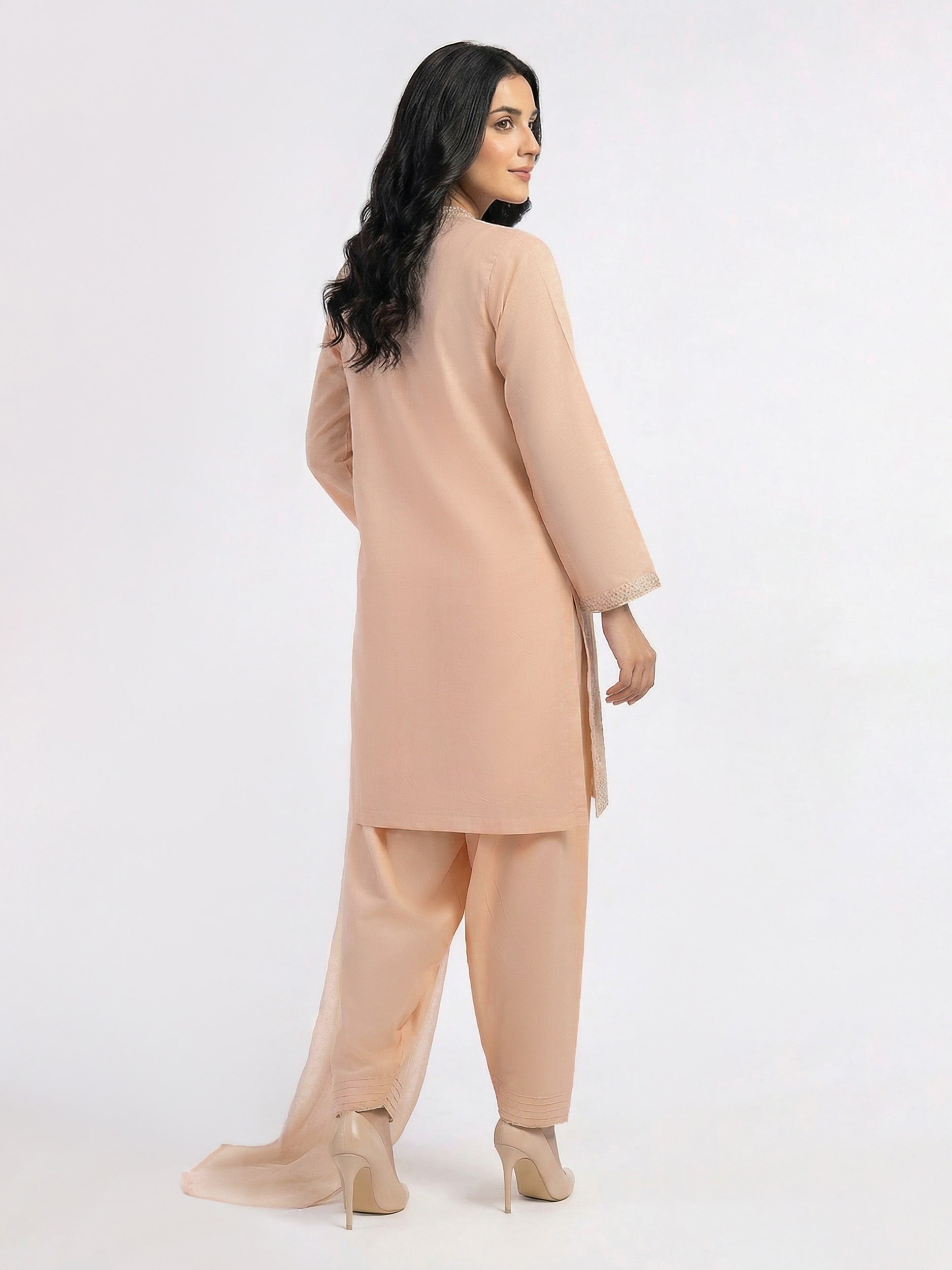 3 Piece Lawn Slub Suit- Embroidered (Pret)