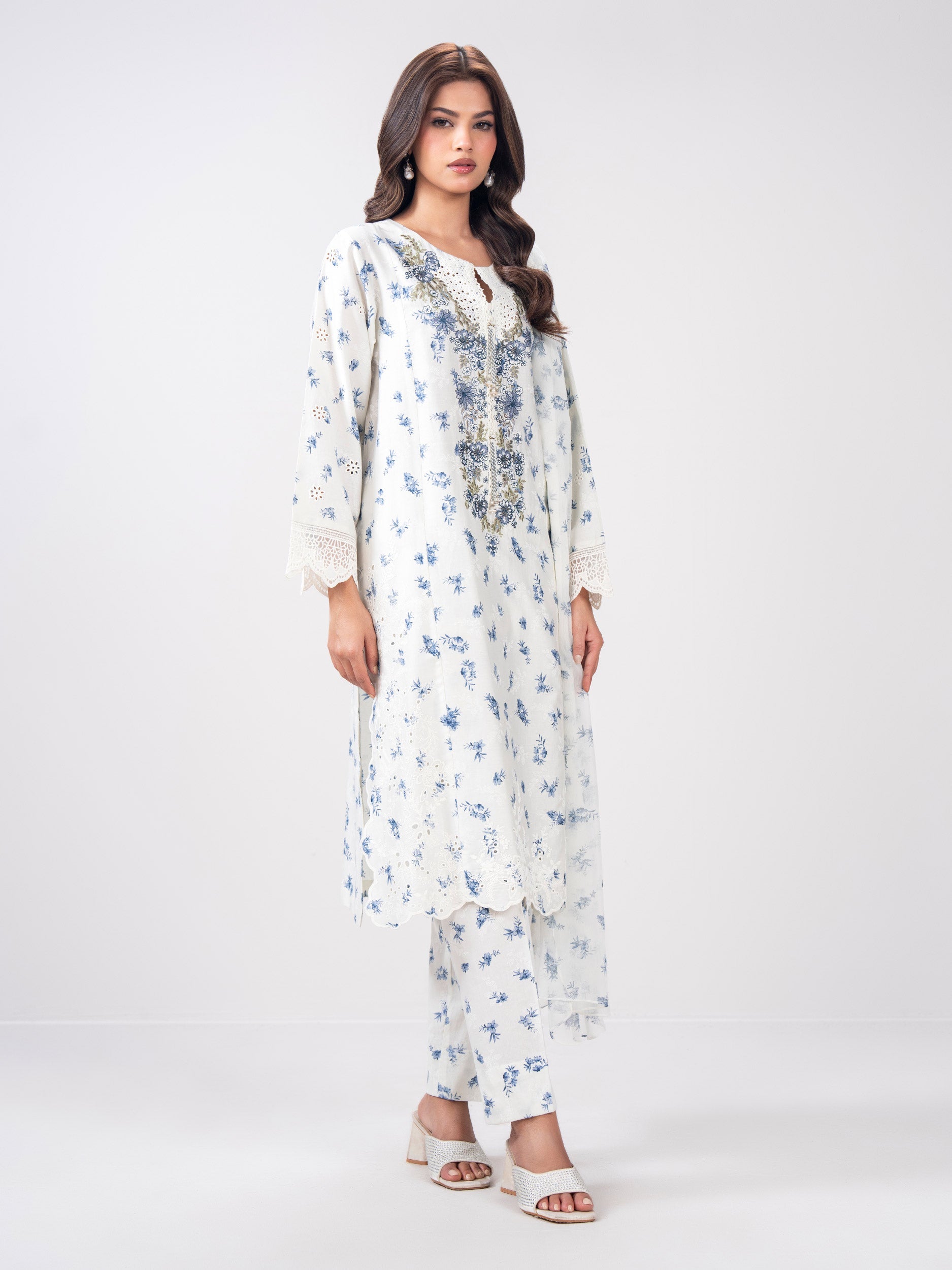 3 Piece Satin Suit- Embroidered (Pret)