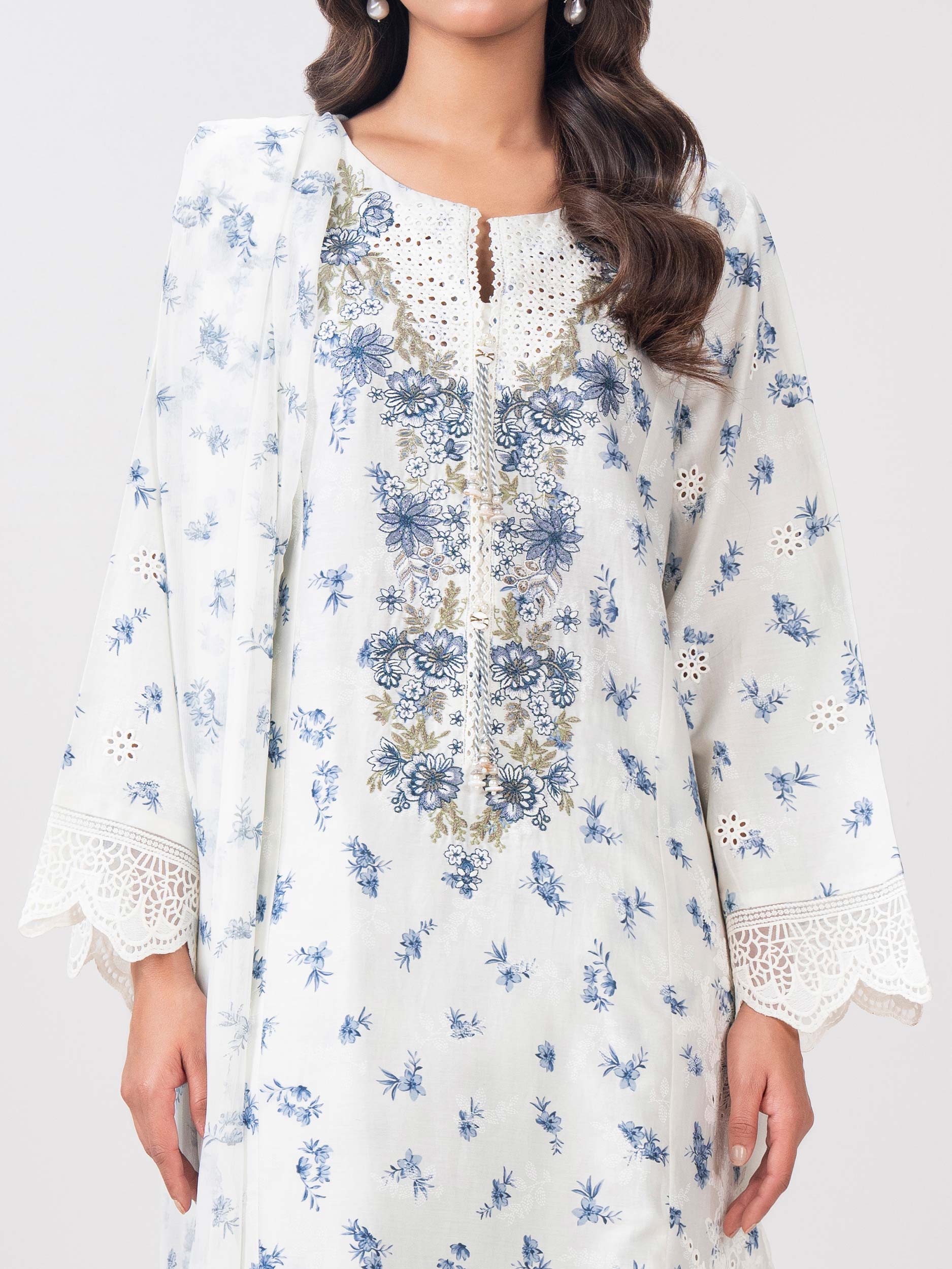 3 Piece Satin Suit- Embroidered (Pret)
