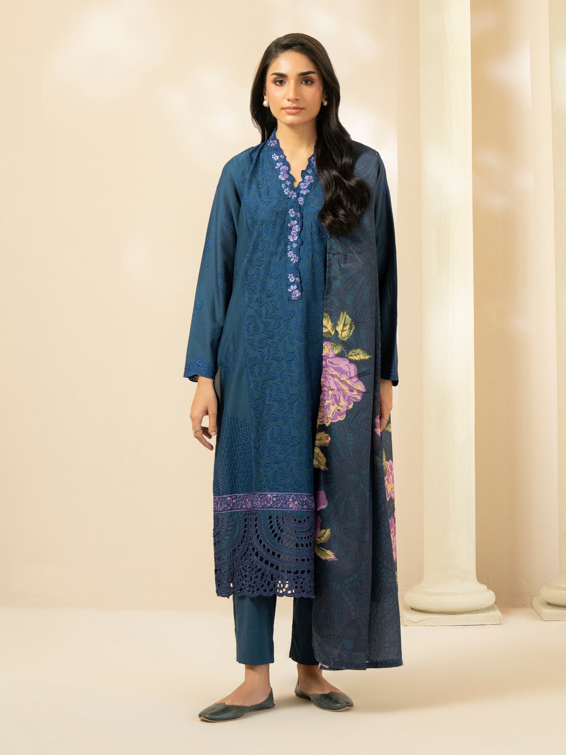 3 Piece Dobby Suit-Embroidered (Pret)
