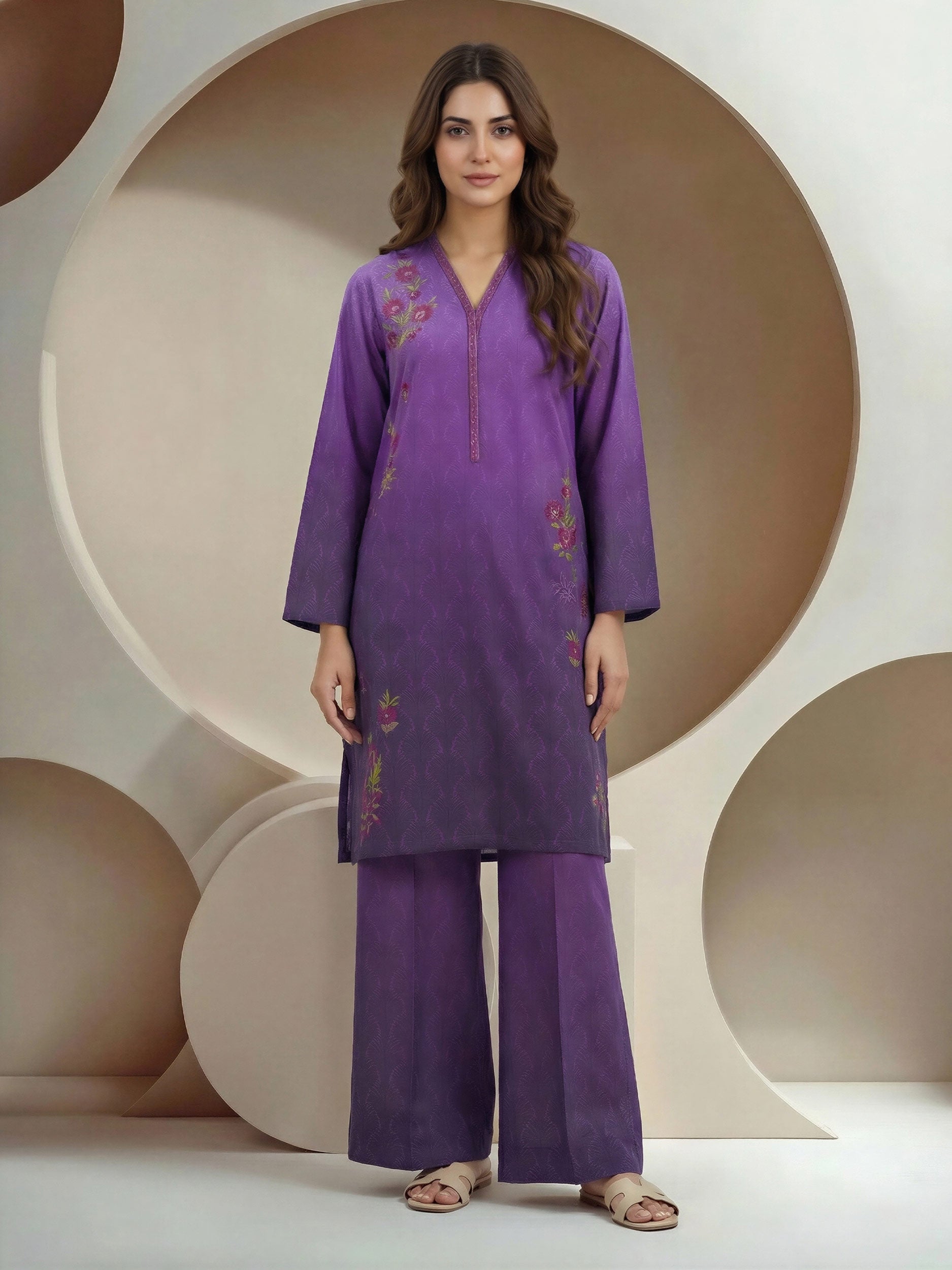 2 Piece Lawn Slub Suit- Embroidered (Pret)