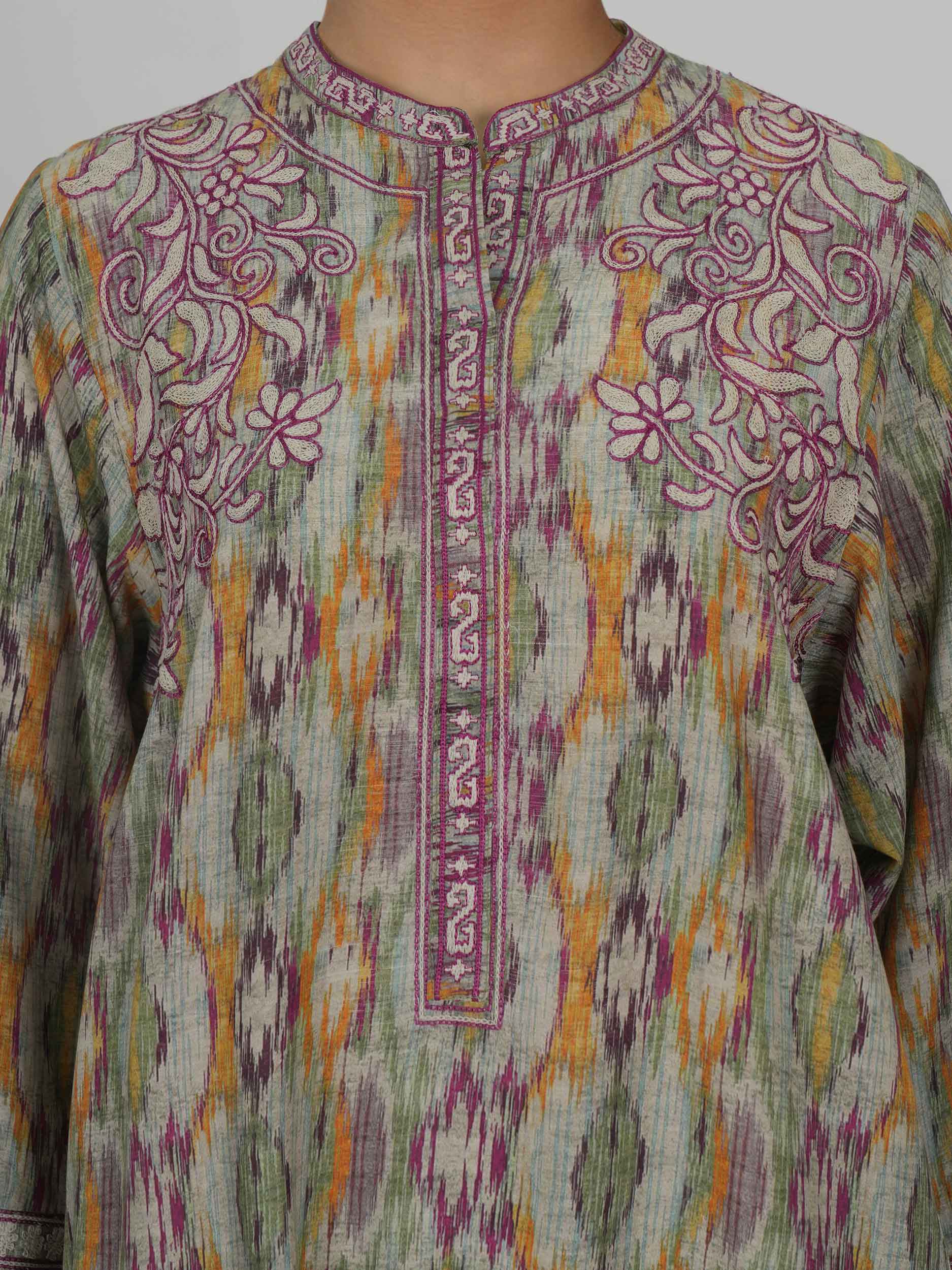 Viscose Slub Kaftan- Embroidered (Pret)