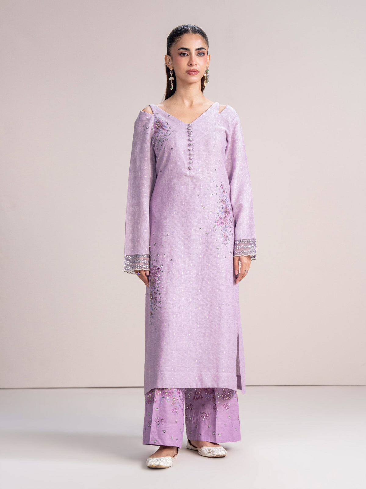 2 Piece Jacquard Suit- Embroidered (Pret)