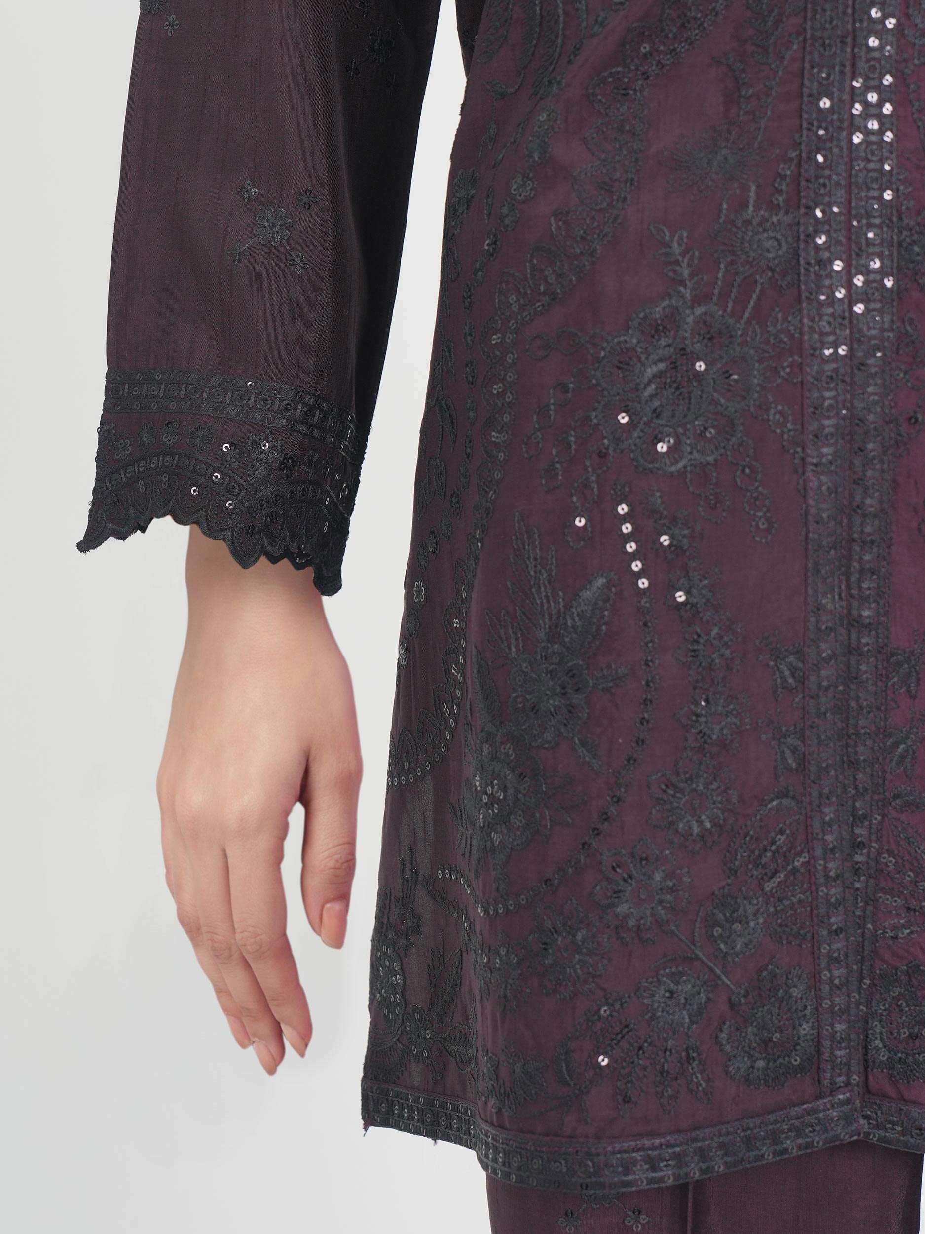 2 Piece Raw Silk Suit- Embroidered (Pret)