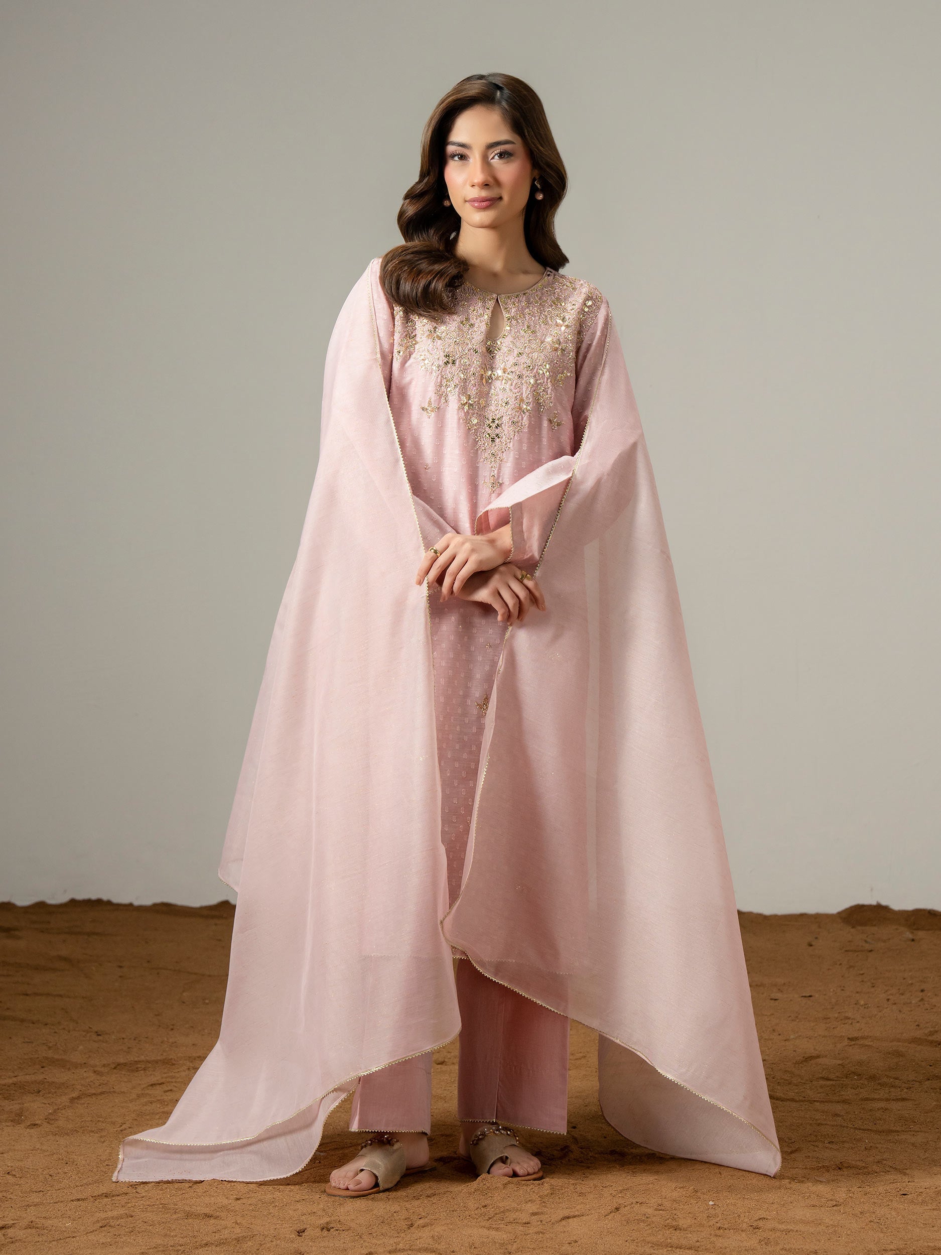 3 Piece Jacquard Suit-Embroidered (Pret)
