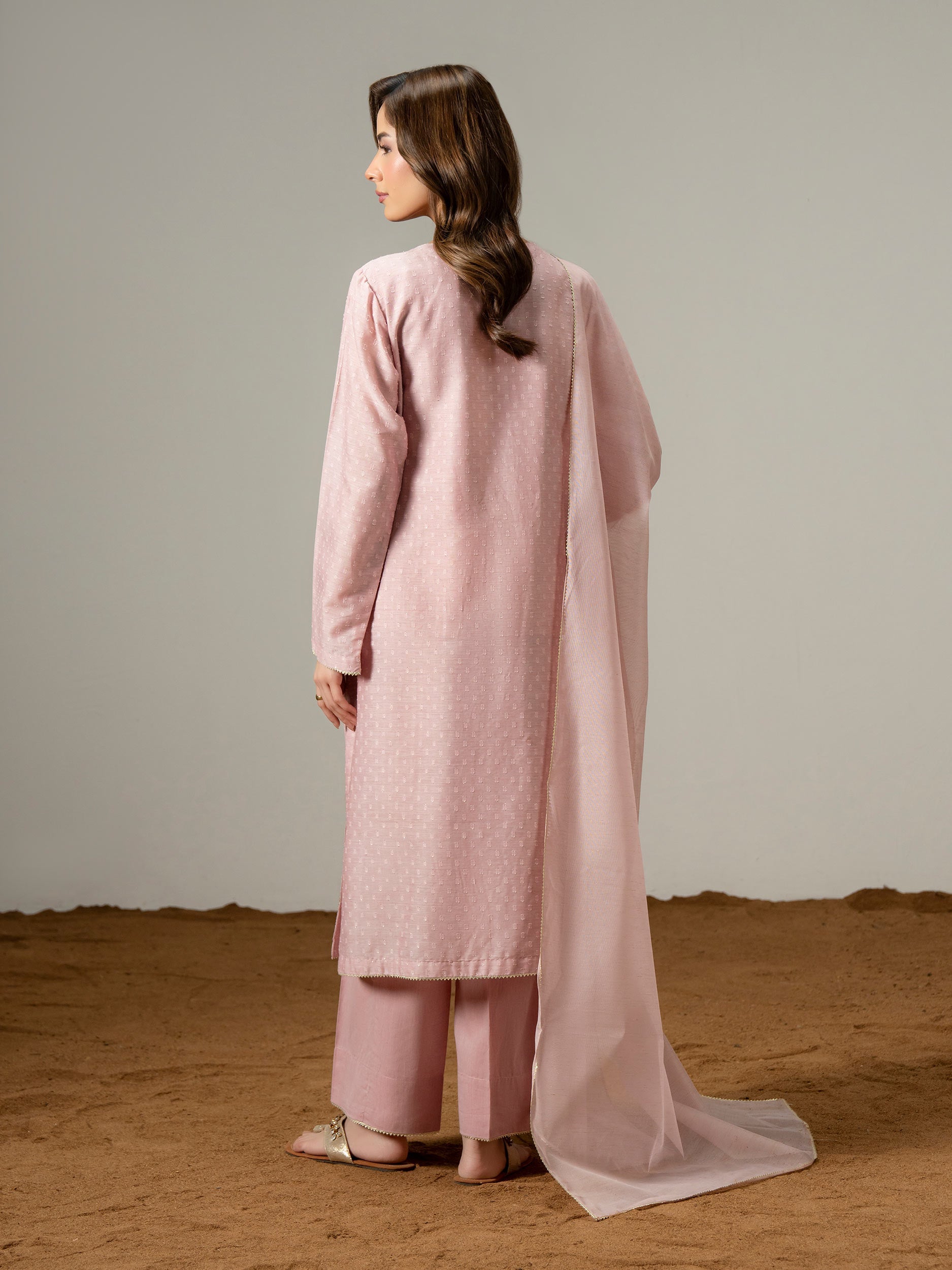 3 Piece Jacquard Suit-Embroidered (Pret)