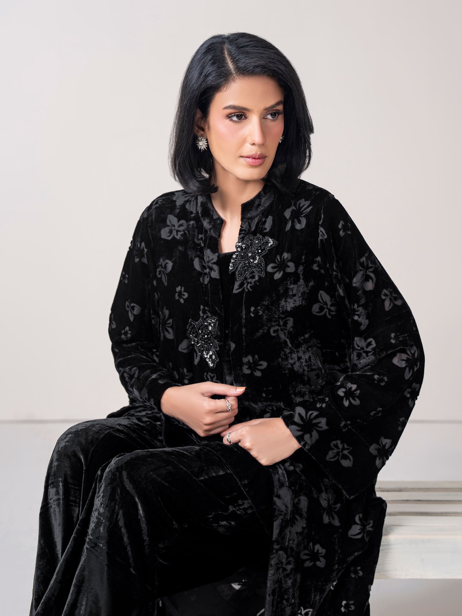2-Piece Cardigan Velvet Suit- Embellished (Pret)