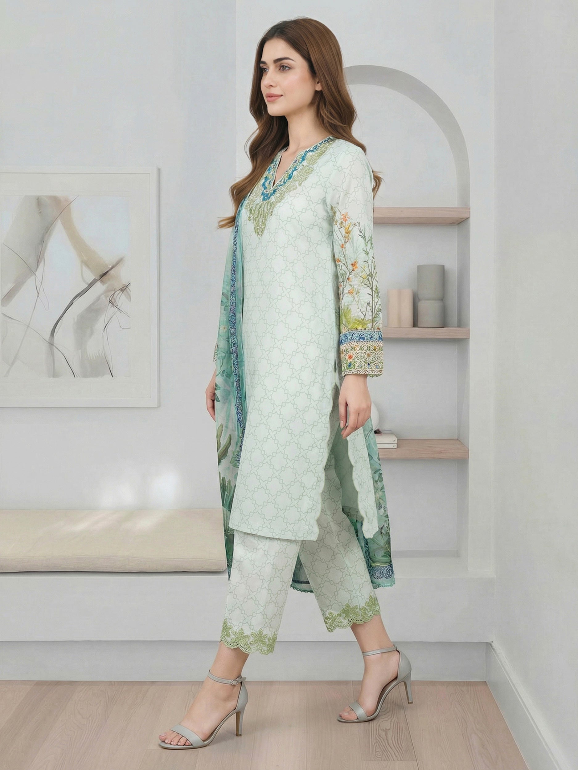 3 Piece Lawn Suit- Embroidered (Pret)