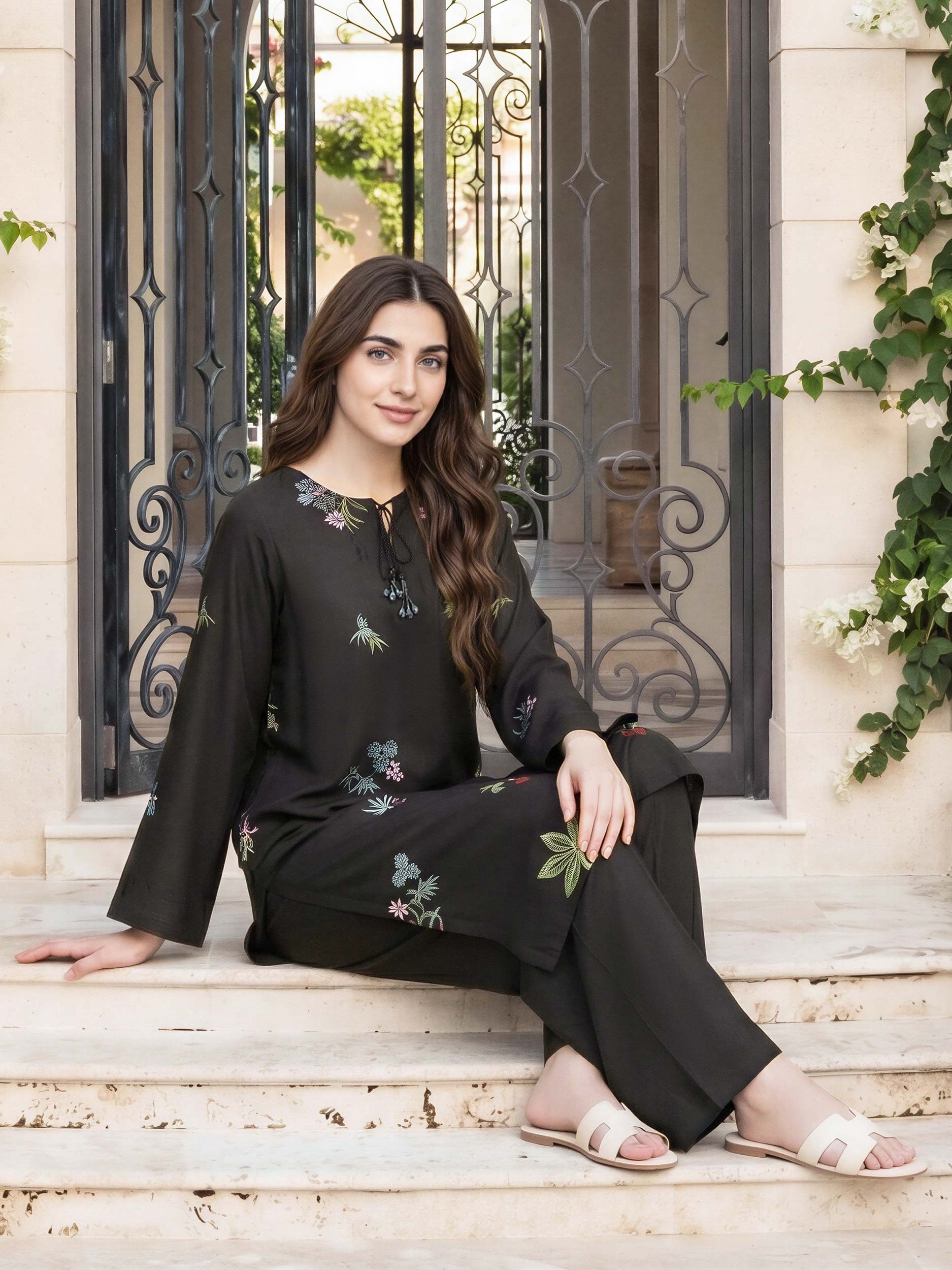 2 Piece Silk Suit- Embroidered (Pret)
