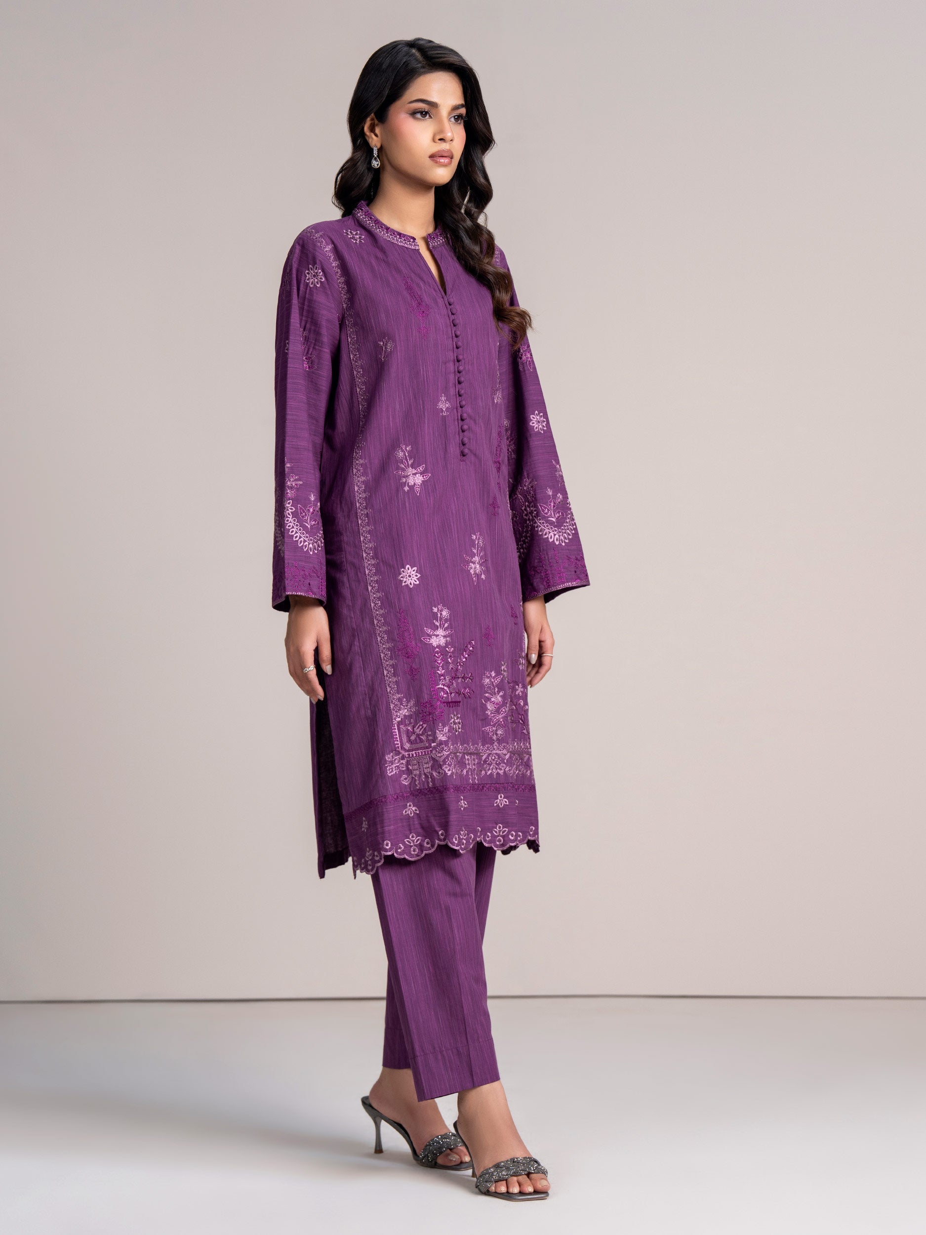 2 Piece Yarn Dyed Suit-Embroidered  (Pret)