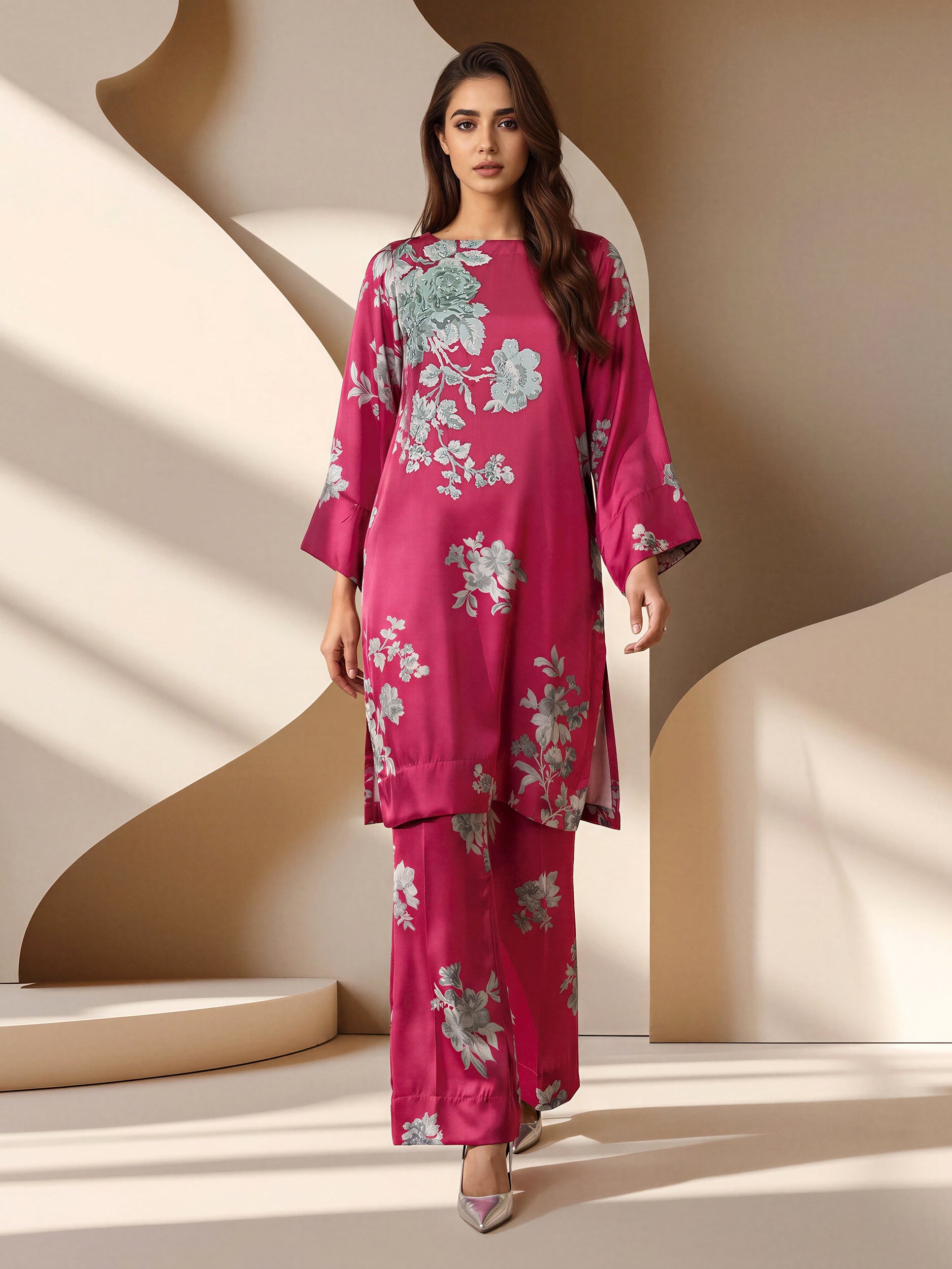 2 Piece Silk Suit- Embellished (Pret)