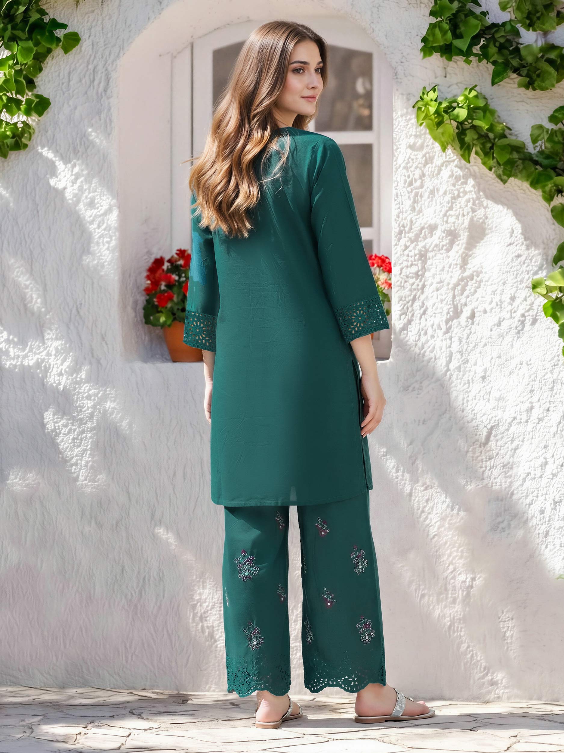 2 Piece Dobby Suit- Embroidered (Pret)