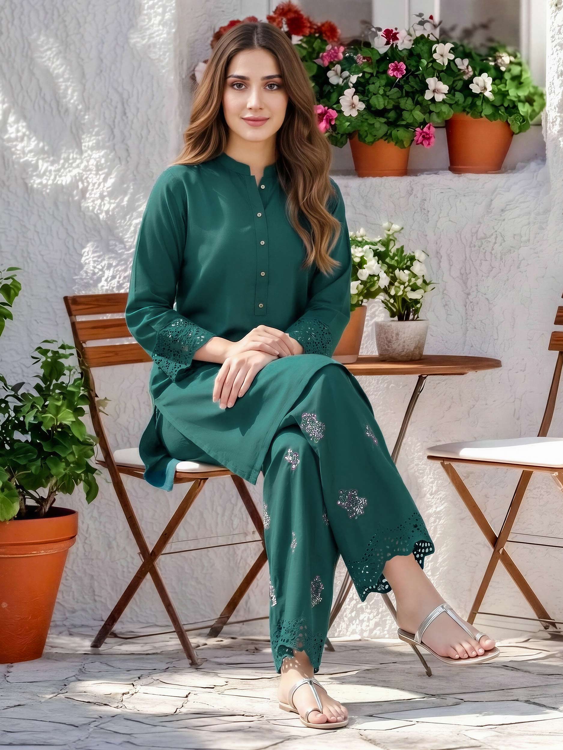 2 Piece Dobby Suit- Embroidered (Pret)