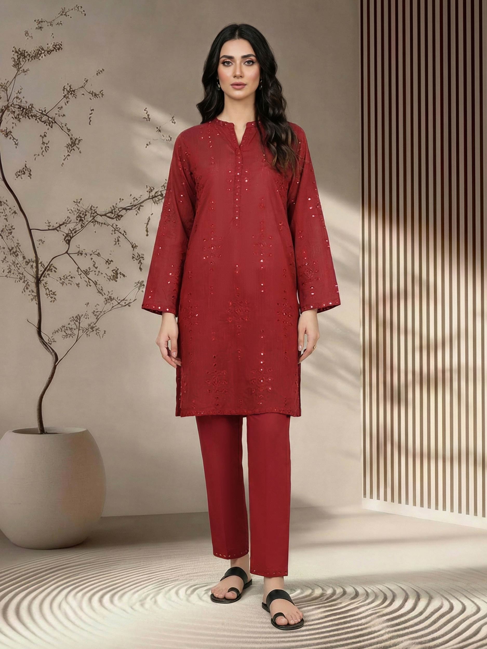 2 Piece Lawn Glitter Suit- Embroidered (Pret)