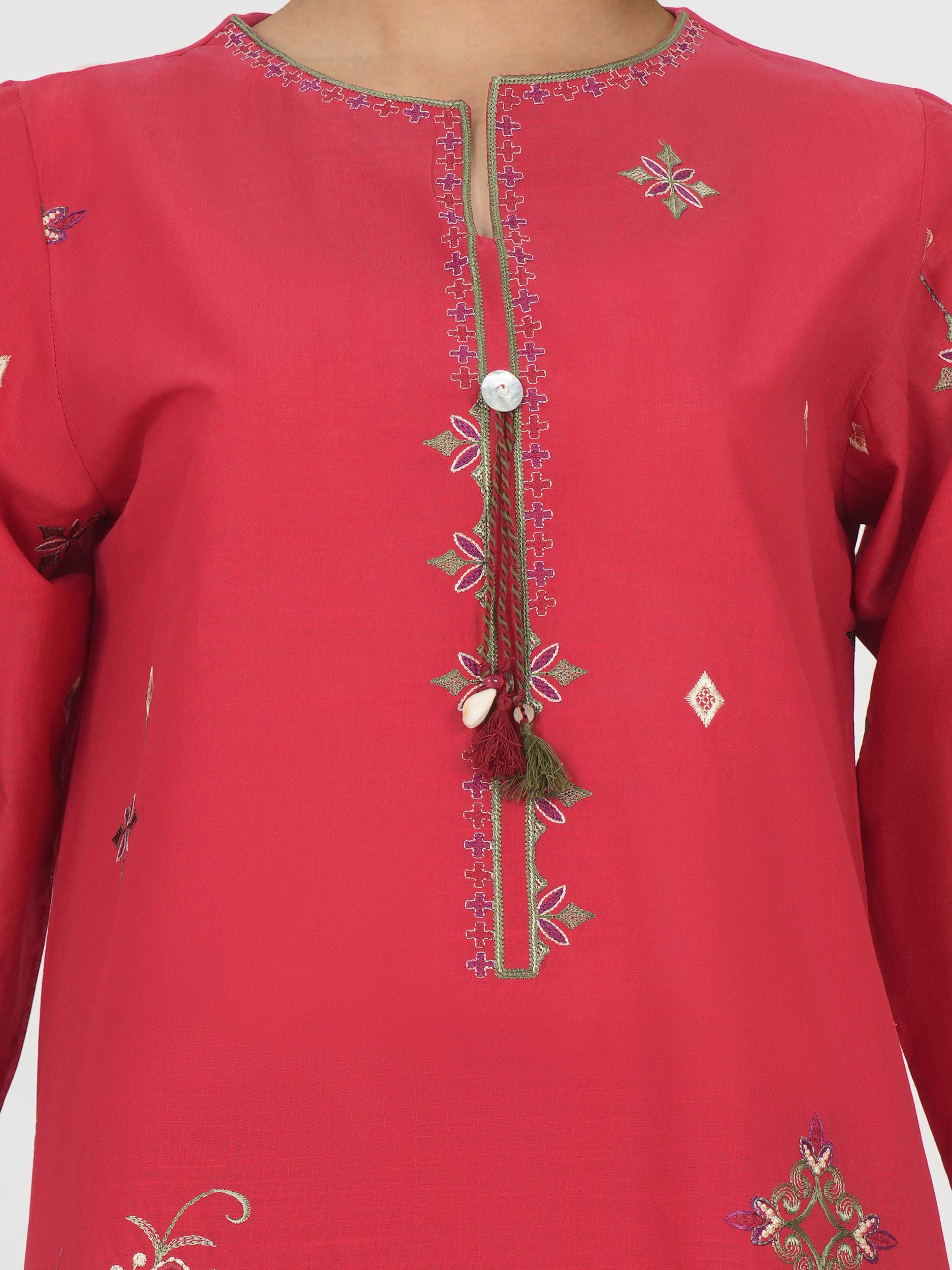 2 Piece Lawn Slub Suit- Embroidered (Pret)