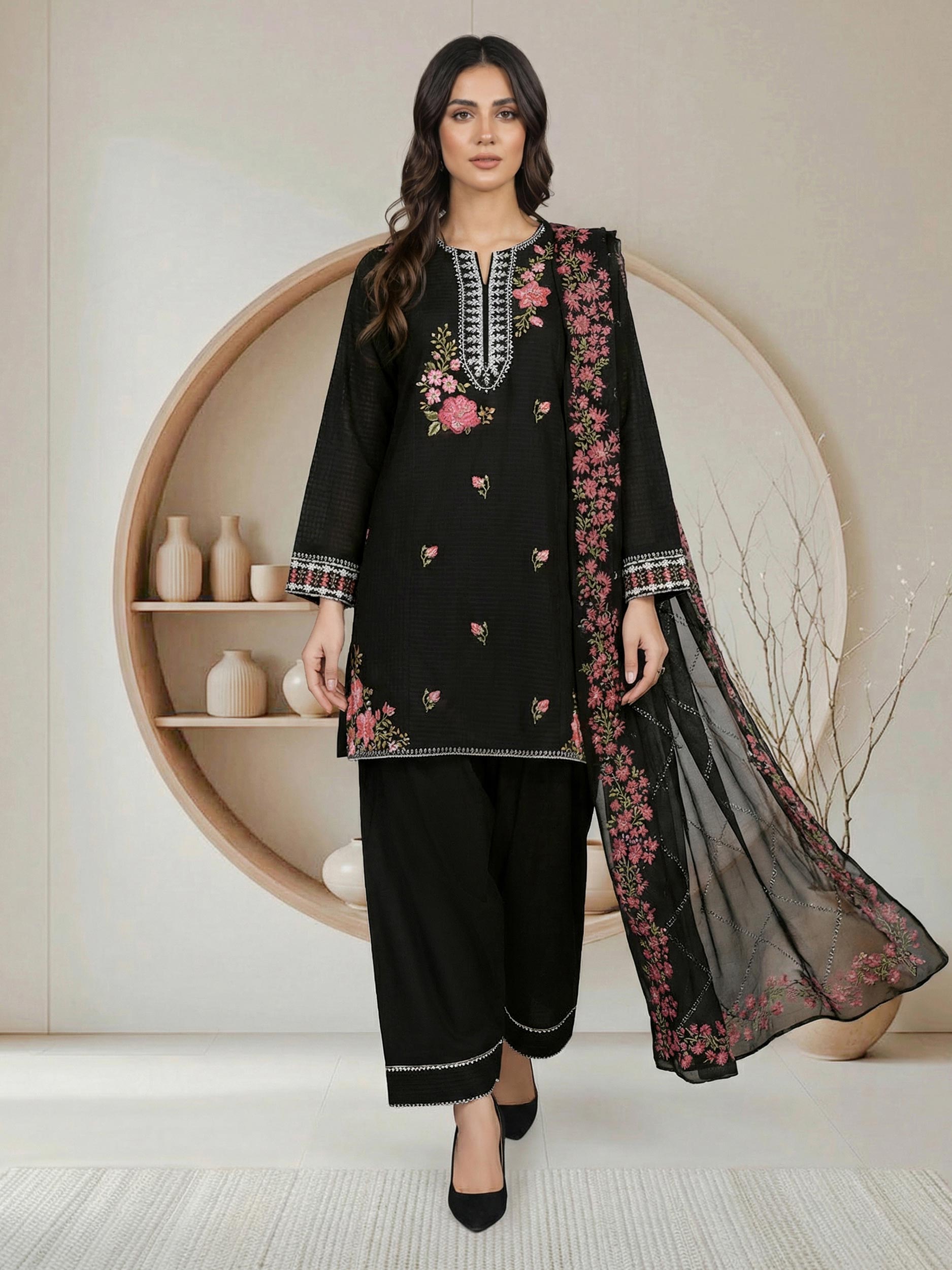 3 Piece Lawn Texture Suit- Embroidered (Pret)