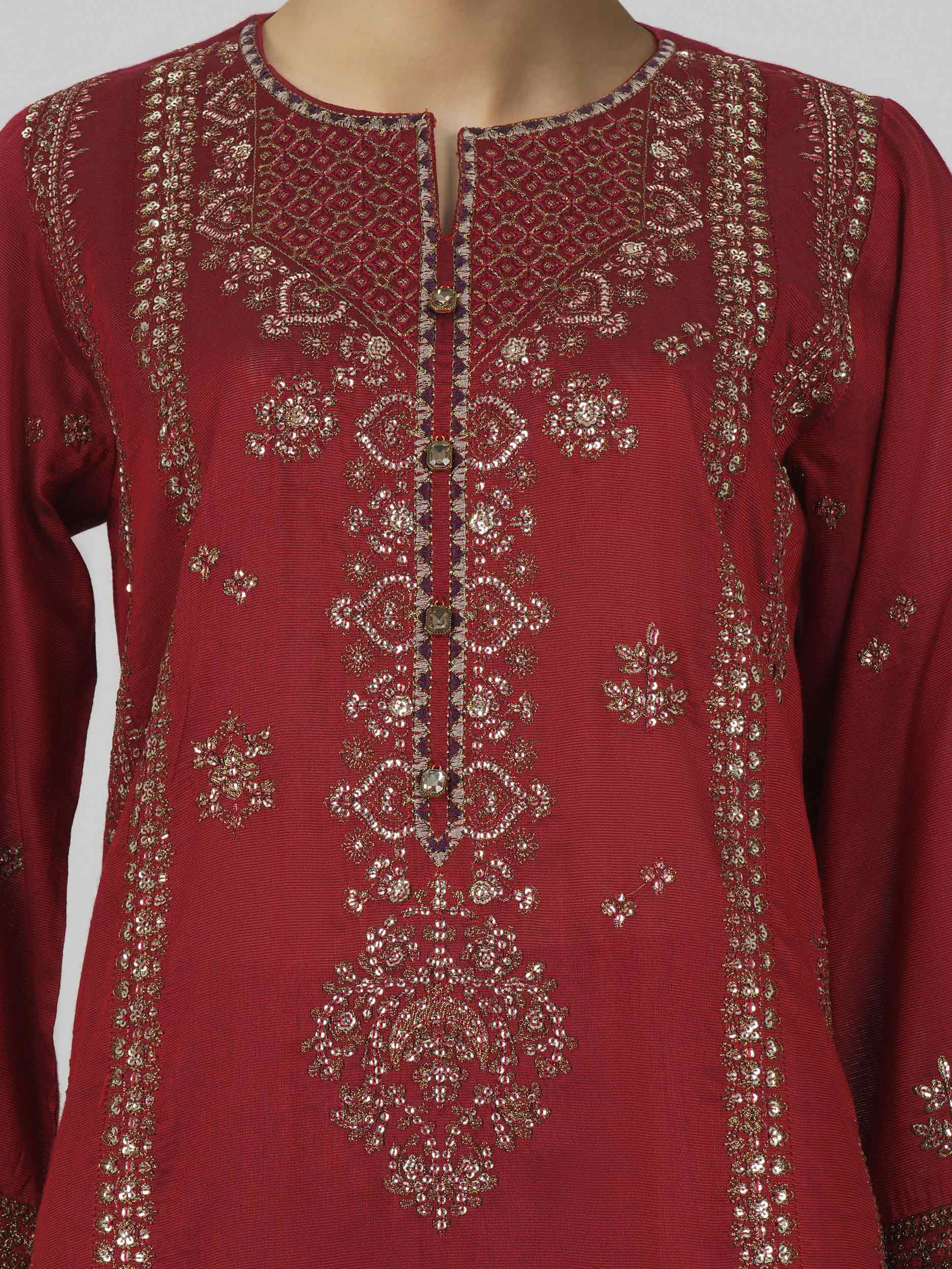 3 Piece Cotton Net Suit- Embroidered (Pret)