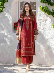 3 Piece Cotton Net Suit- Embroidered (Pret)
