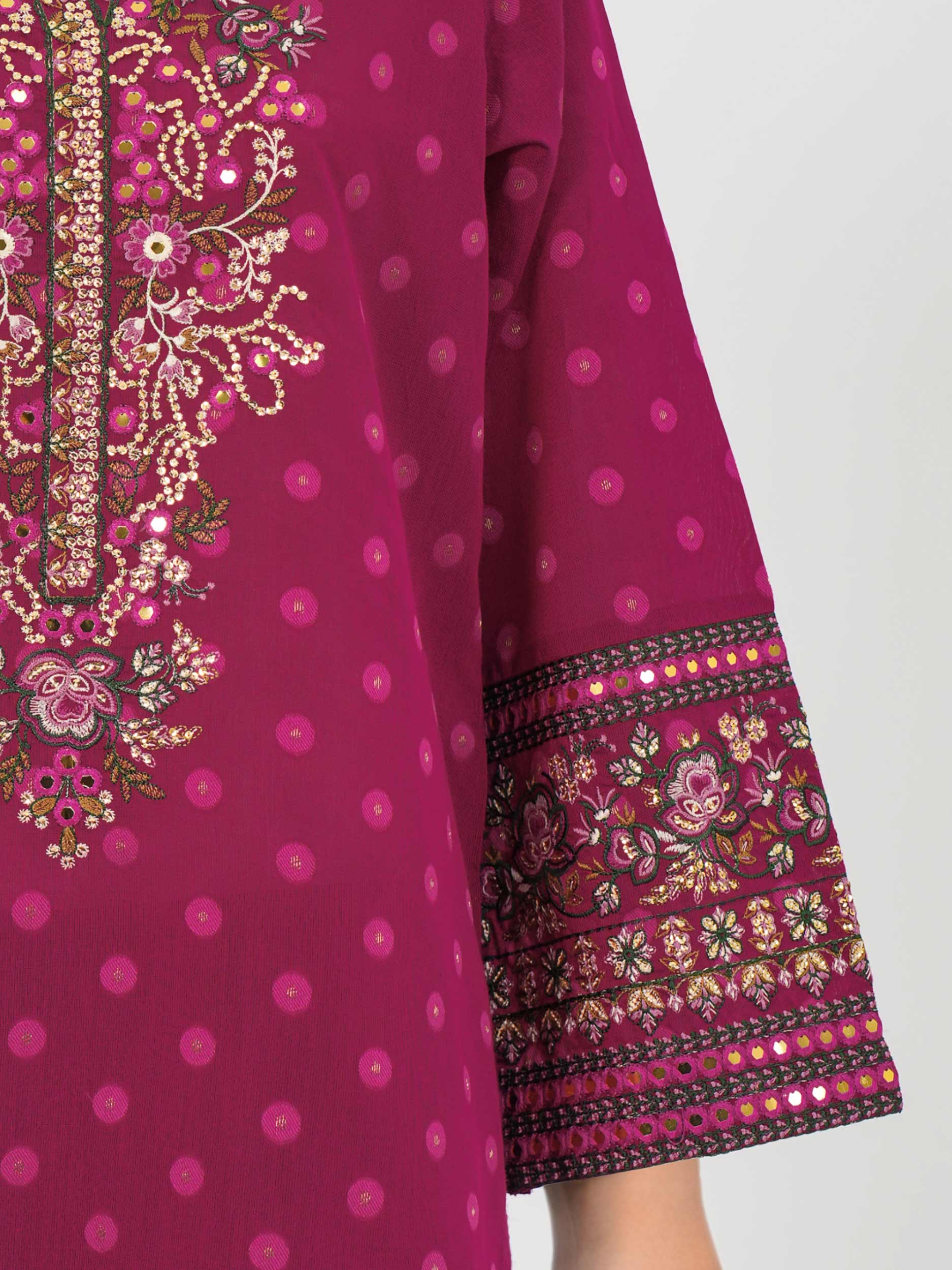 3 Piece Raw Silk Suit- Embroidered (Pret)