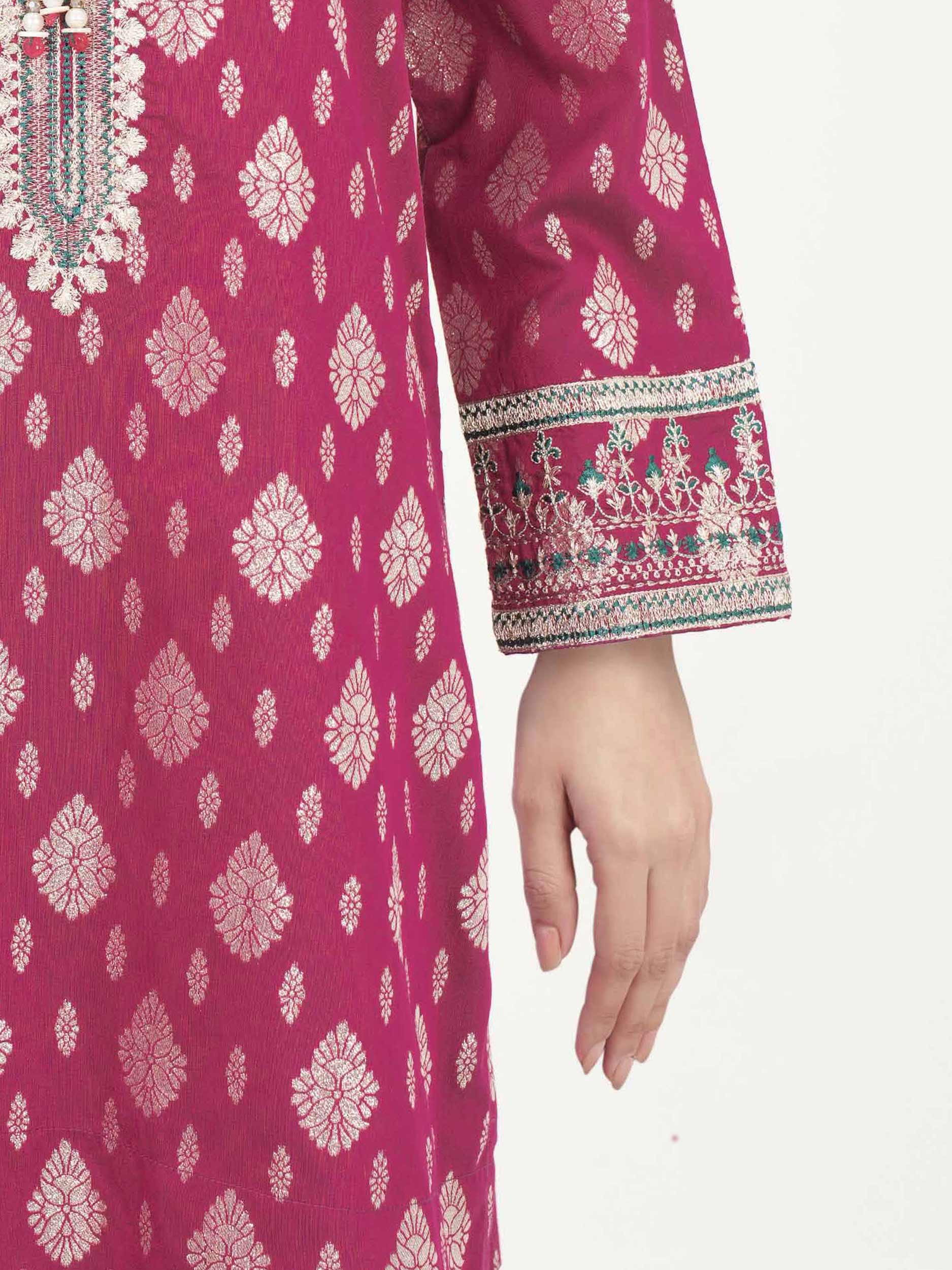 3 Piece Raw Silk Suit- Embroidered (Pret)