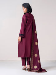 3 Piece Raw Silk Suit- Embroidered (Pret)