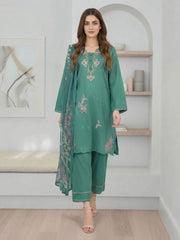 3 Piece Viscose Slub Suit- Embroidered (Pret)