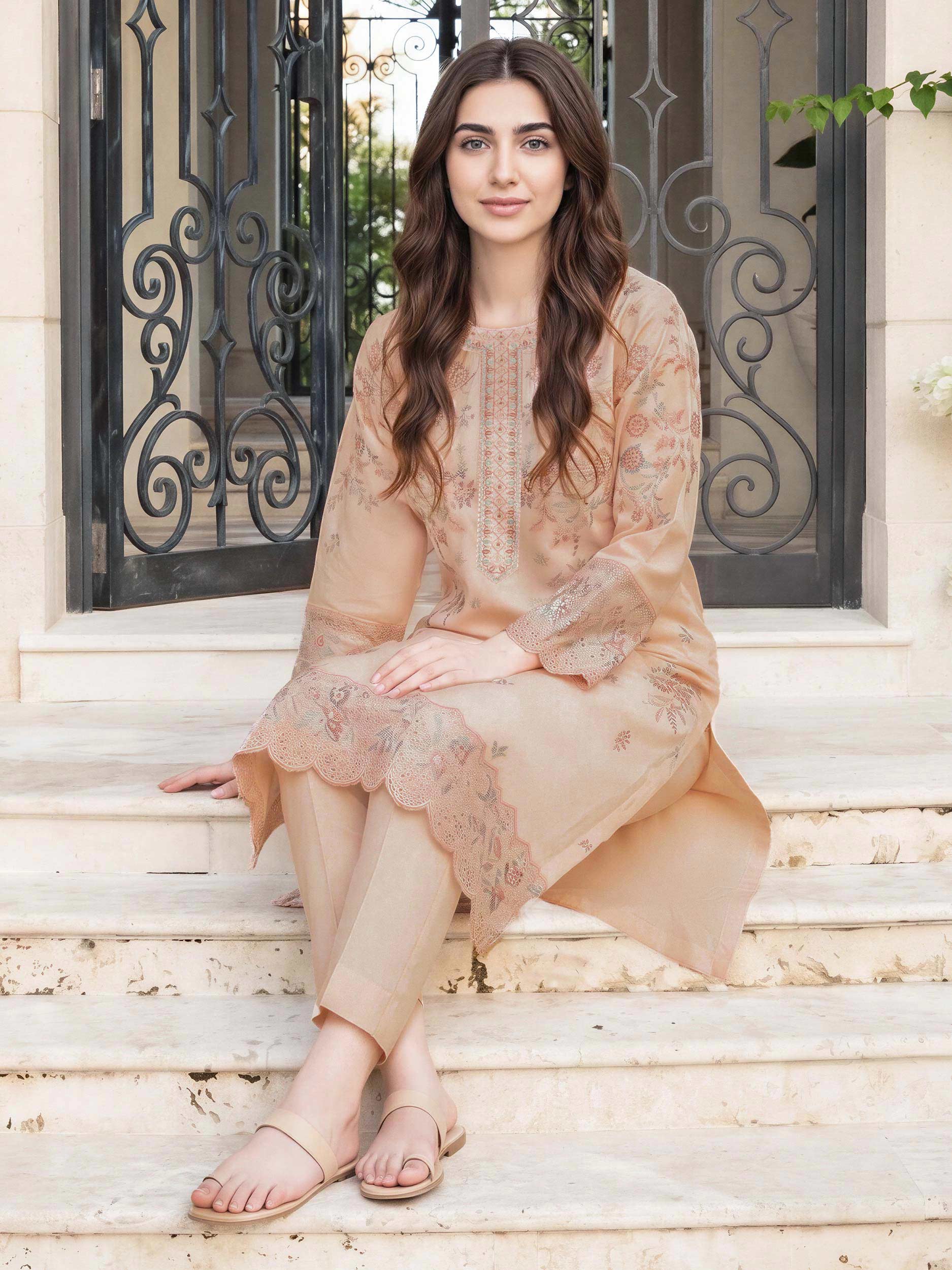 2 Piece Cotton Net Suit- Embroidered (Pret)