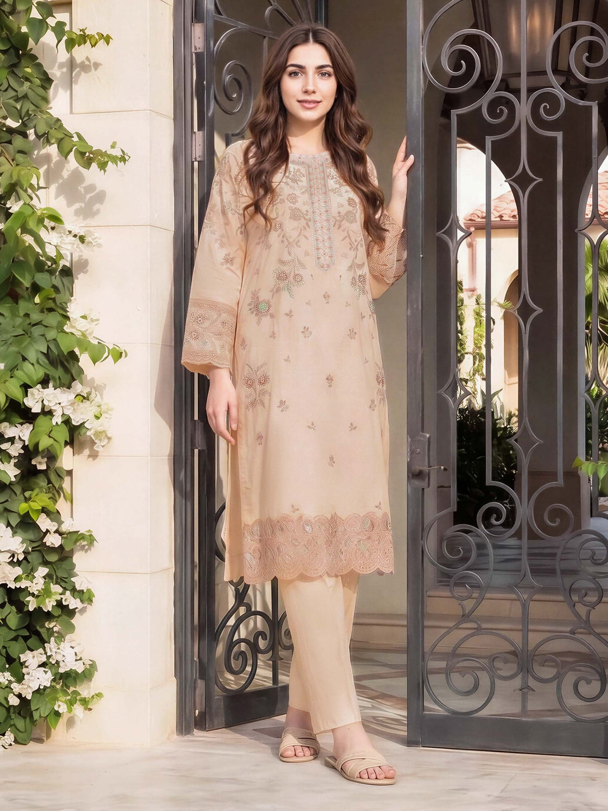 2 Piece Cotton Net Suit- Embroidered (Pret)
