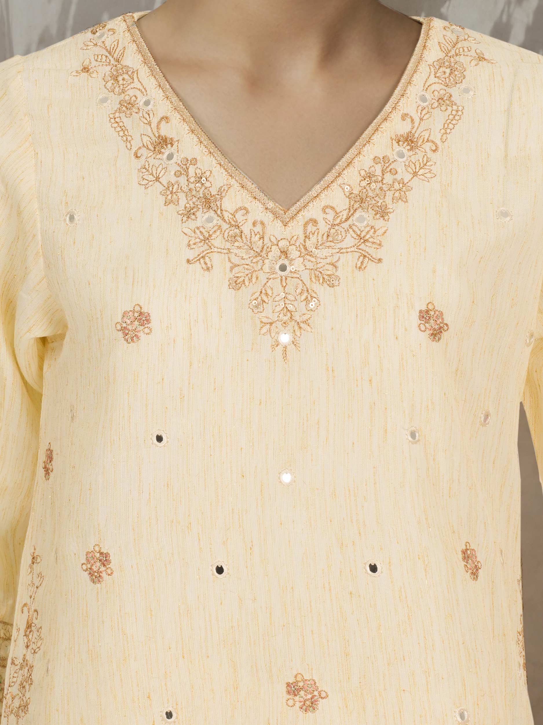 3 Piece Viscose Glitter Suit- Embroidered (Pret)