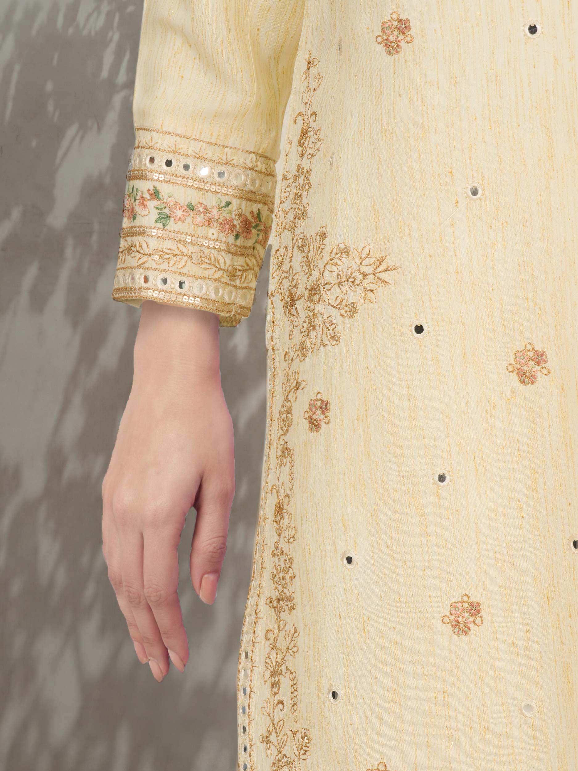 3 Piece Viscose Glitter Suit- Embroidered (Pret)