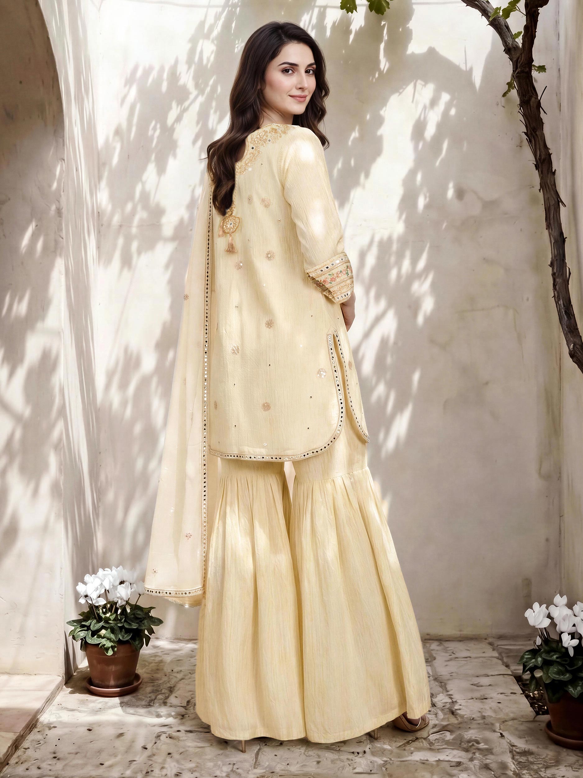3 Piece Viscose Glitter Suit- Embroidered (Pret)