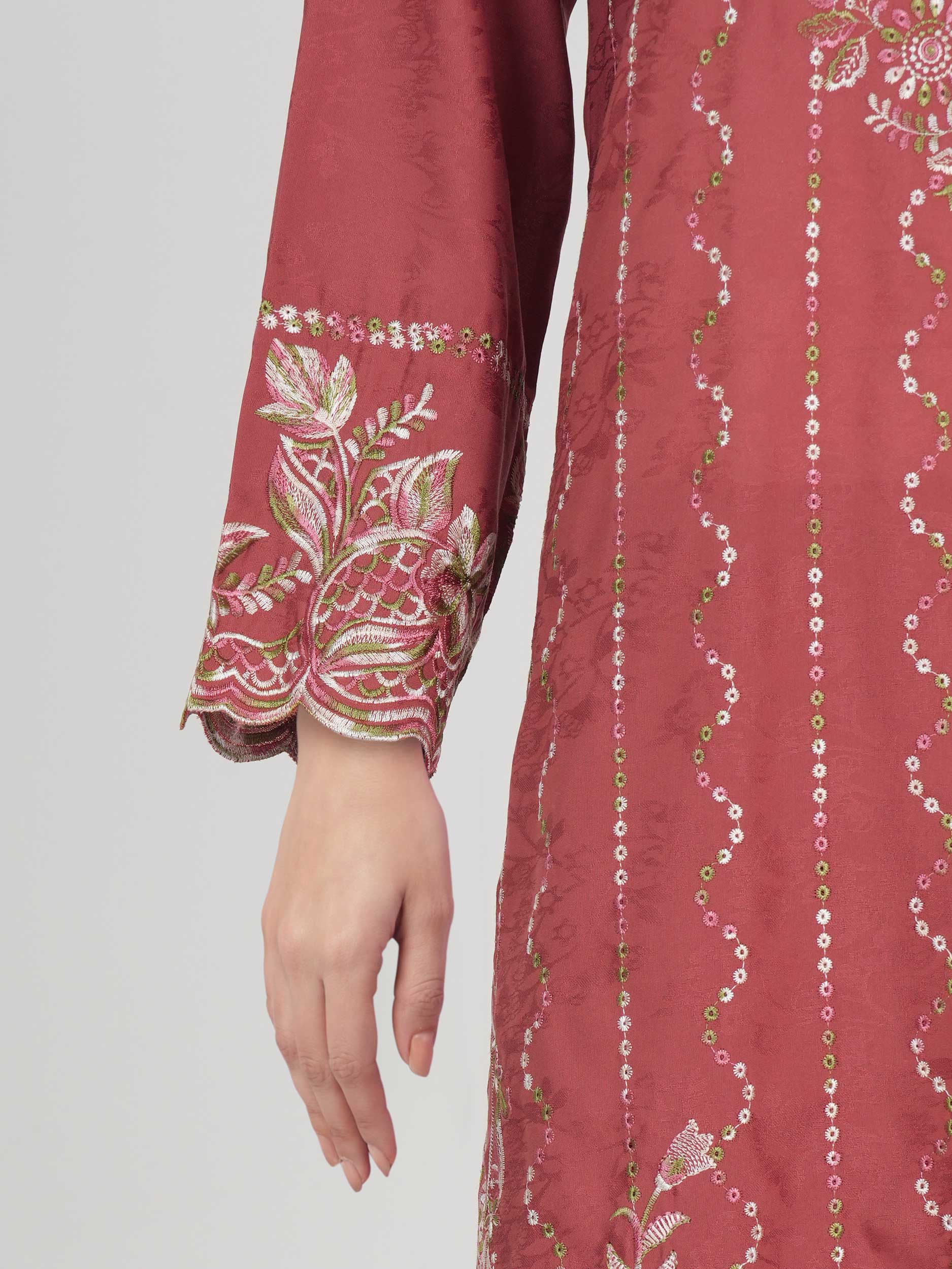 2 Piece Self Jacquard Suit- Embroidered (Pret)