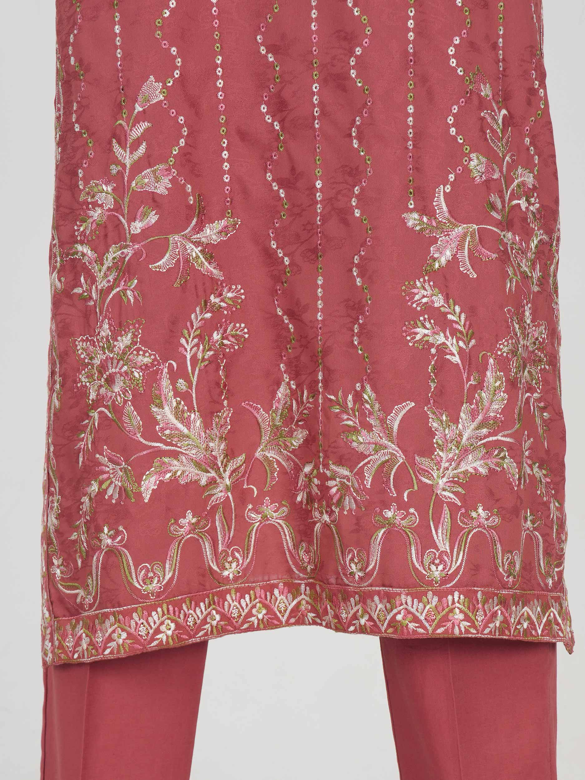 2 Piece Self Jacquard Suit- Embroidered (Pret)